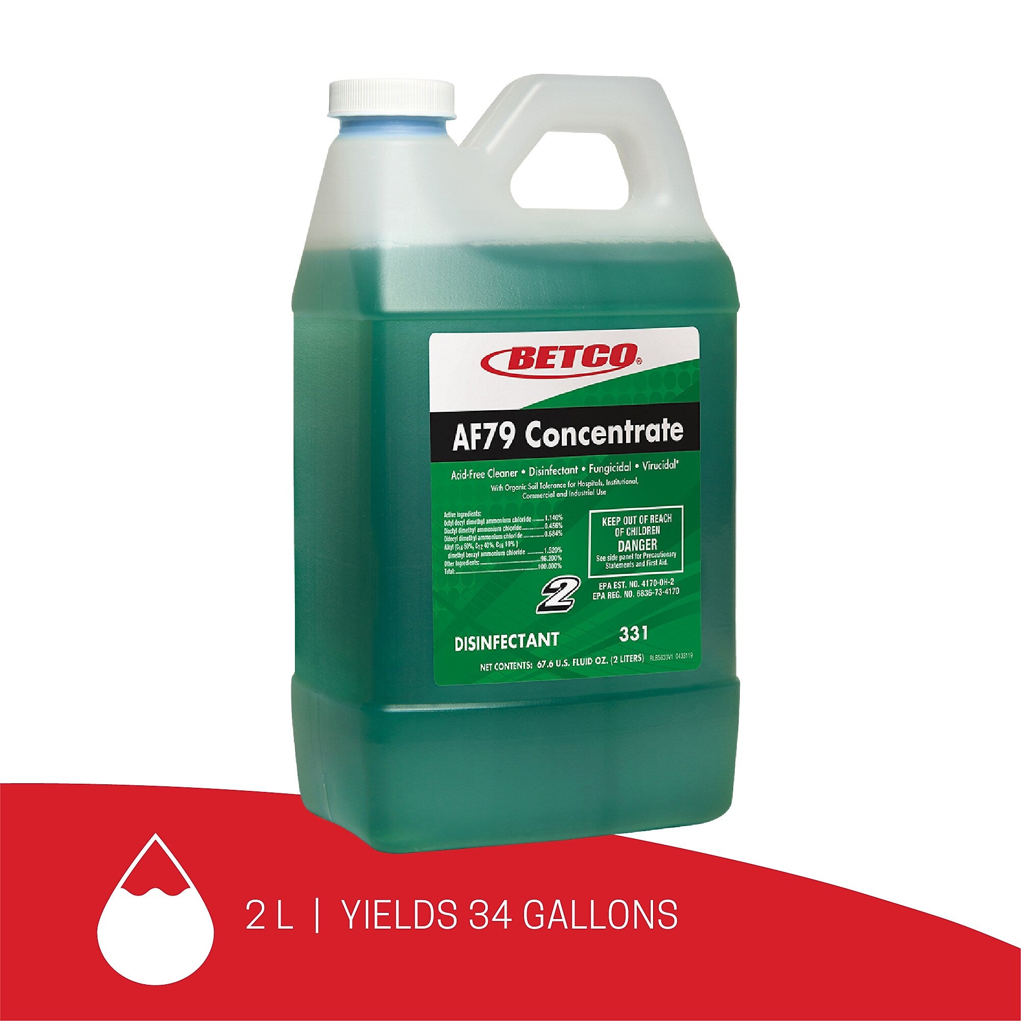 Betco AF79 Concentrate Disinfectant, Ocean Breeze Scent, 67.6 oz., 2/Carton