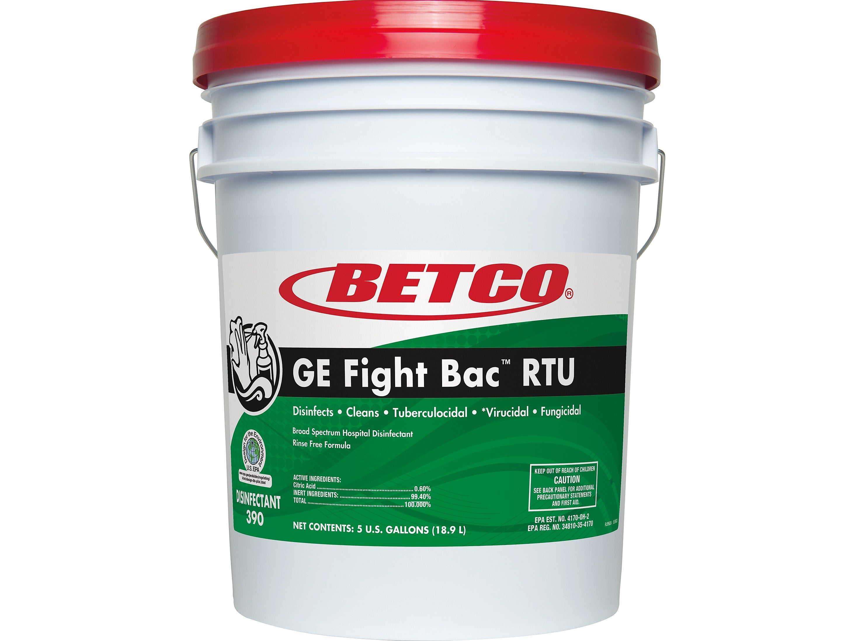 Betco GE Fight Bac RTU Disinfectant, Fresh, 640 Oz., 5 Gal. Pail