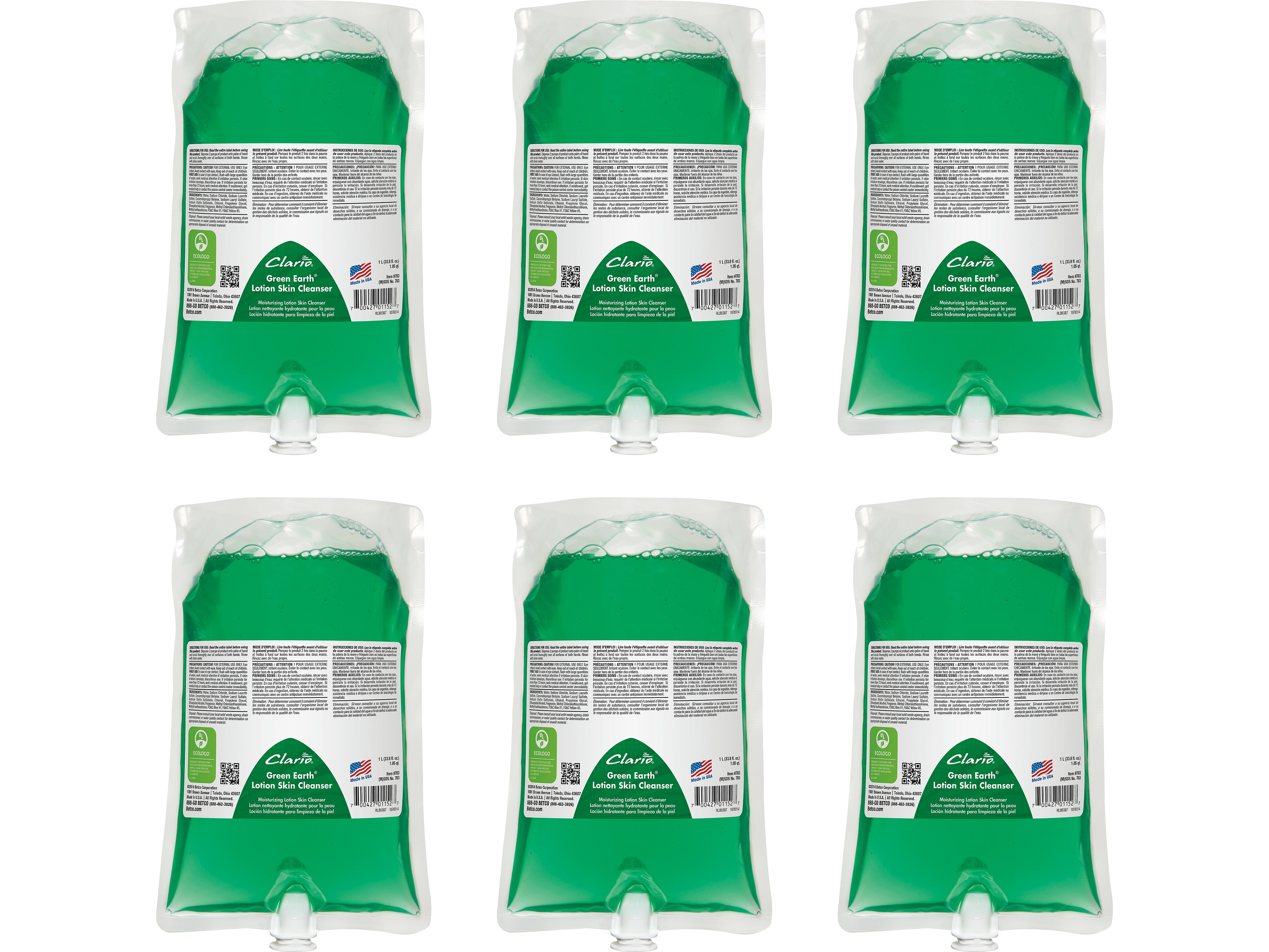 Betco Green Earth Lotion Hand Soap Refill for Manual Dispenser, Citrus, 1L., 6/Carton