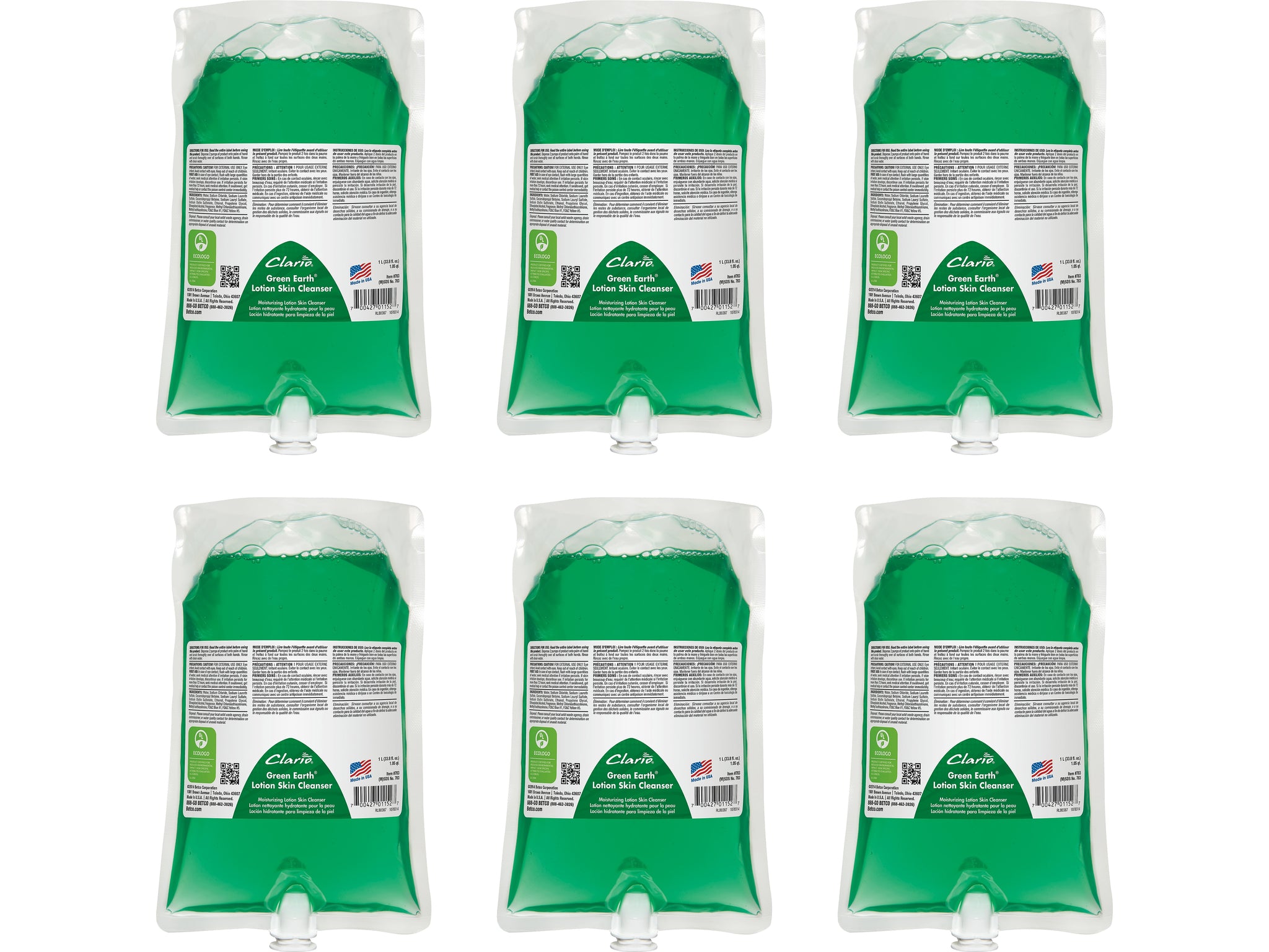 Betco Green Earth Lotion Hand Soap Refill for Manual Dispenser, Citrus, 1L., 6/Carton
