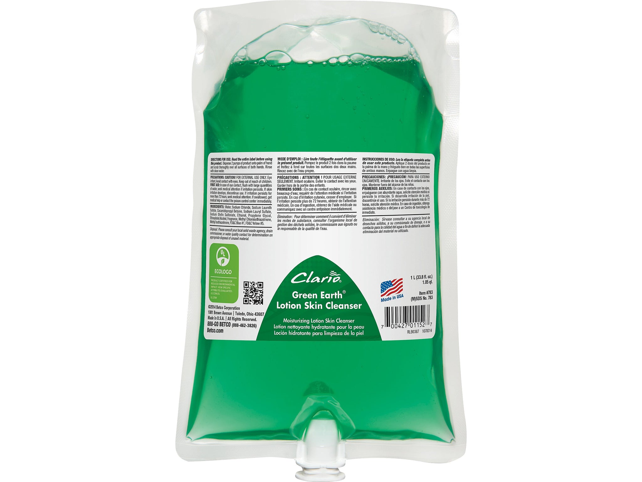 Betco Green Earth Lotion Hand Soap Refill for Manual Dispenser, Citrus, 1L., 6/Carton