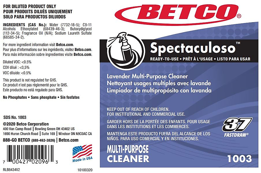 Betco Spectaculoso Secondary Label, 24/Pack