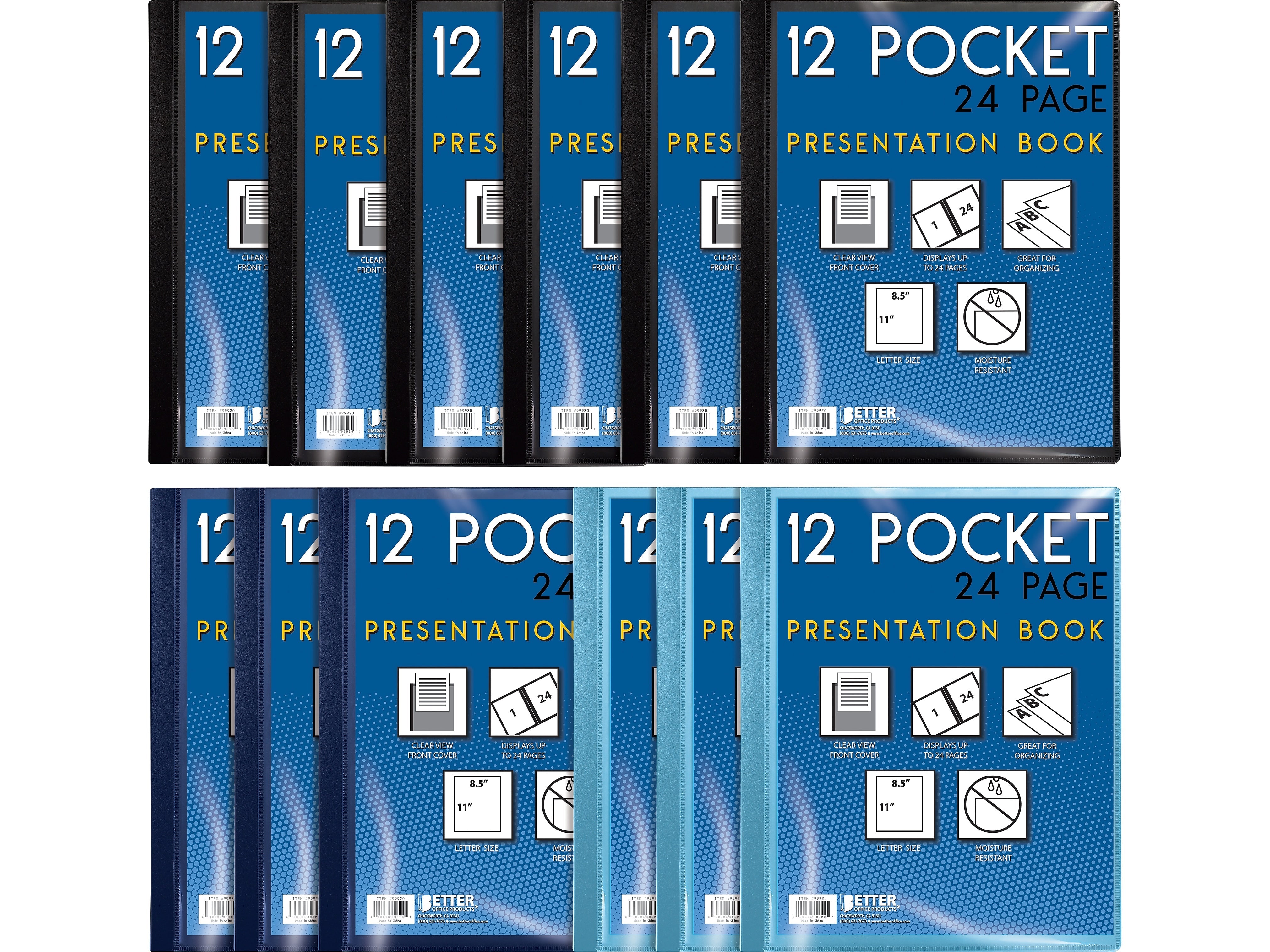 Better Office Letter-Size Clear Cover Presentation Books, Assorted Colors, 12/Pack
