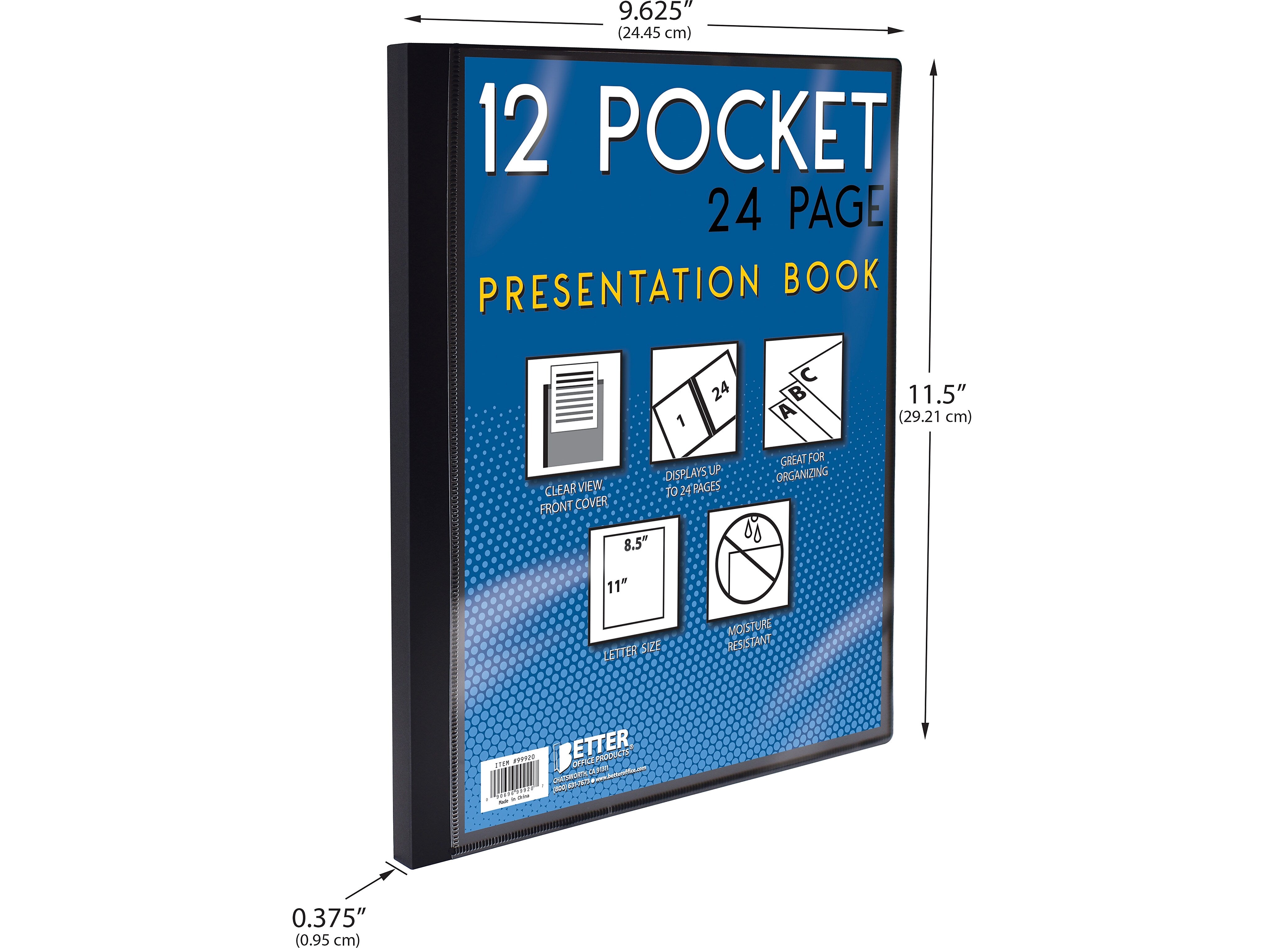 Better Office Letter-Size Clear Cover Presentation Books, Assorted Colors, 12/Pack