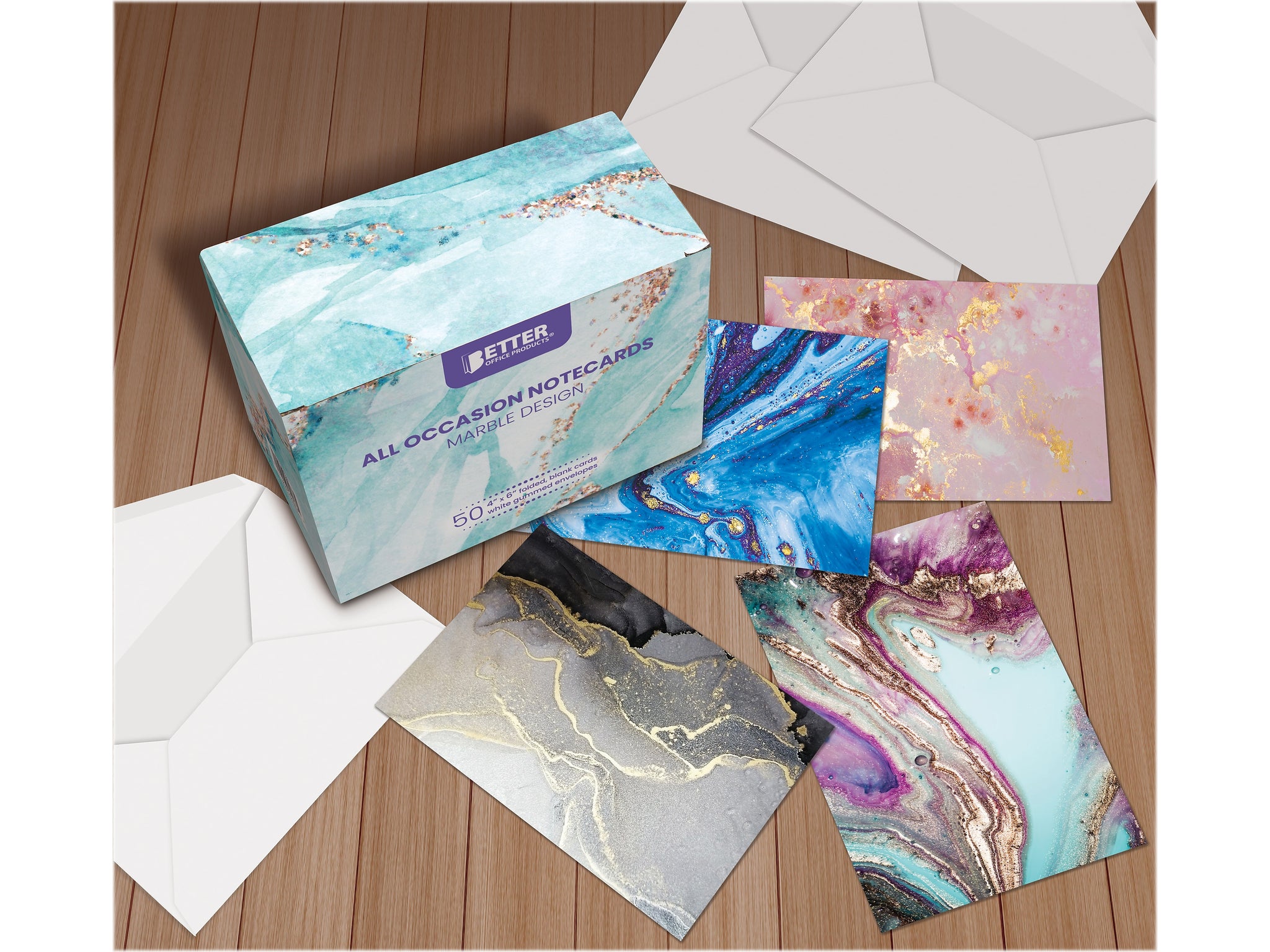 Better Office Marble Natural Stone Cards with Envelopes, 4