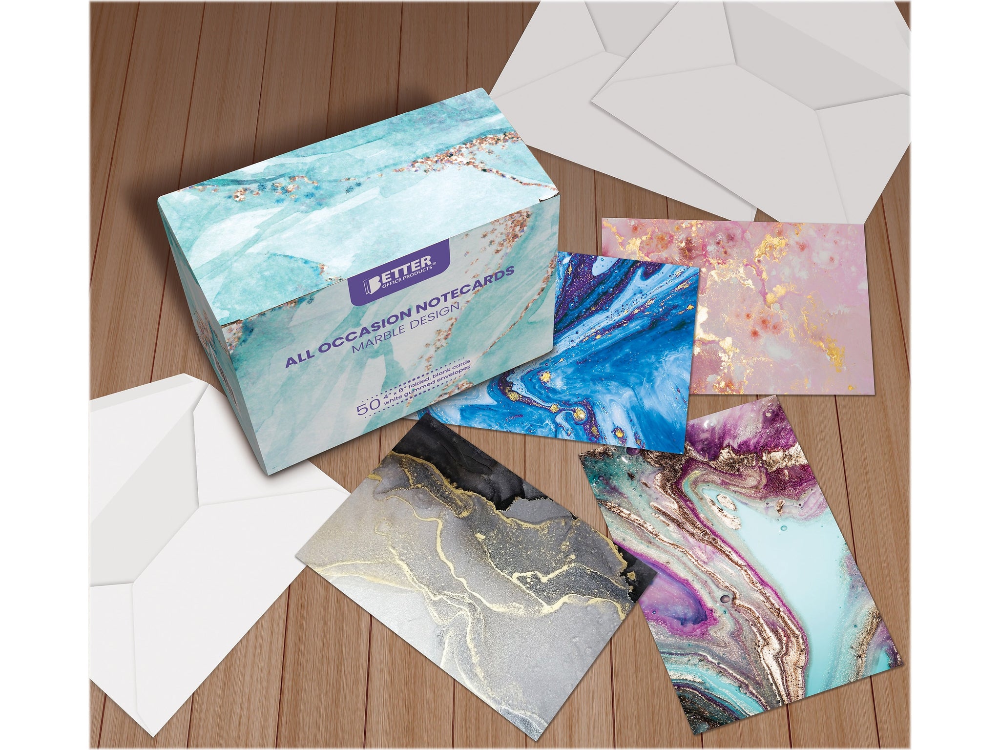 Better Office Marble Natural Stone Cards with Envelopes, 4