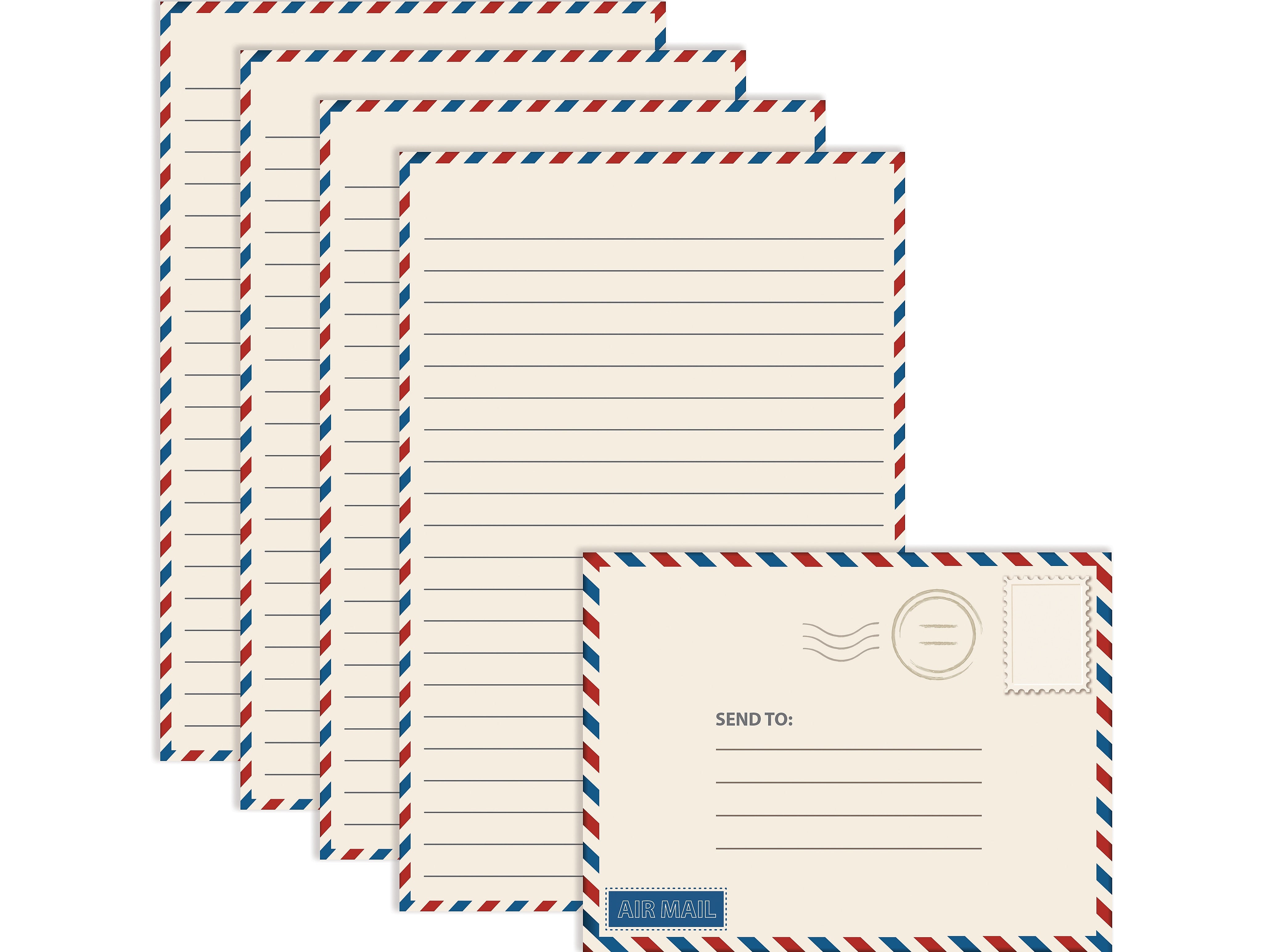 Better Office Vintage Airmail Mini Stationery Kit, Red/Blue, 50/Pack