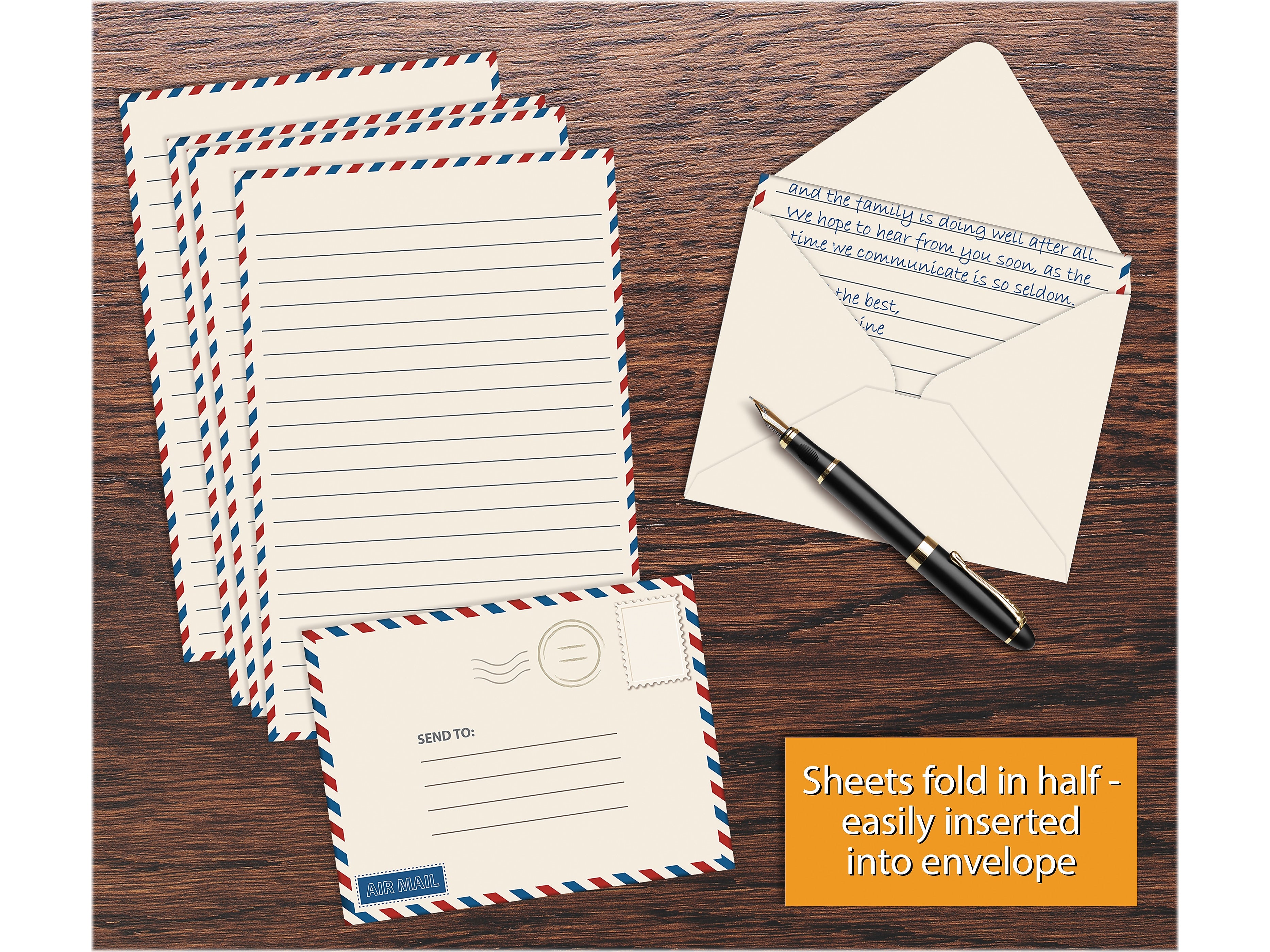 Better Office Vintage Airmail Mini Stationery Kit, Red/Blue, 50/Pack