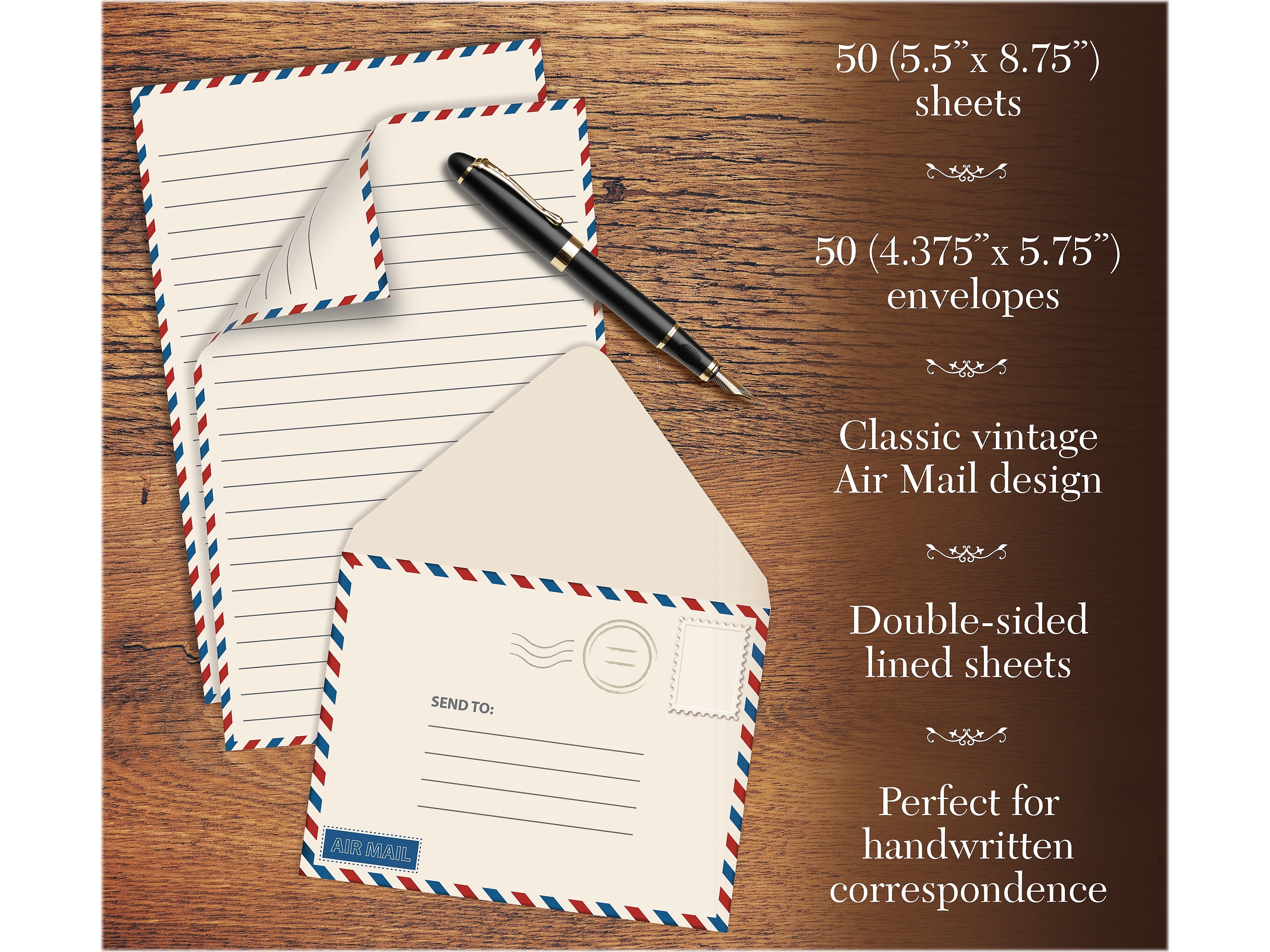 Better Office Vintage Airmail Mini Stationery Kit, Red/Blue, 50/Pack
