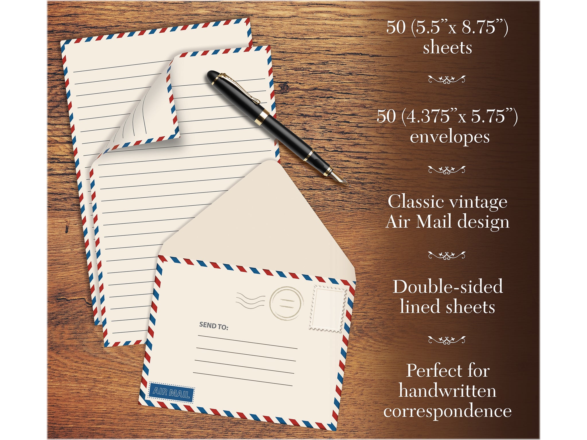 Better Office Vintage Airmail Mini Stationery Kit, Red/Blue, 50/Pack