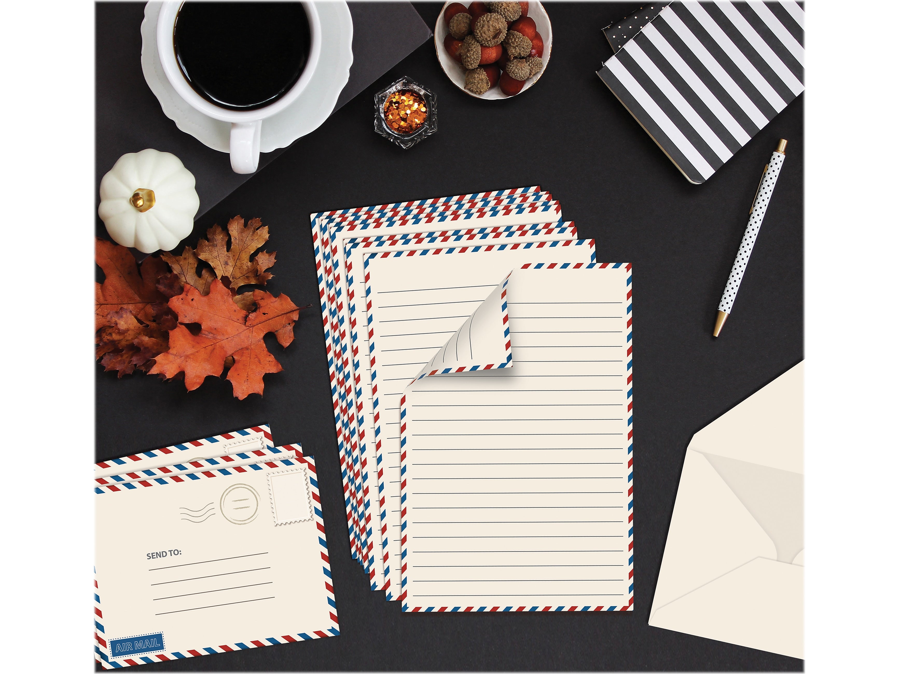 Better Office Vintage Airmail Mini Stationery Kit, Red/Blue, 50/Pack