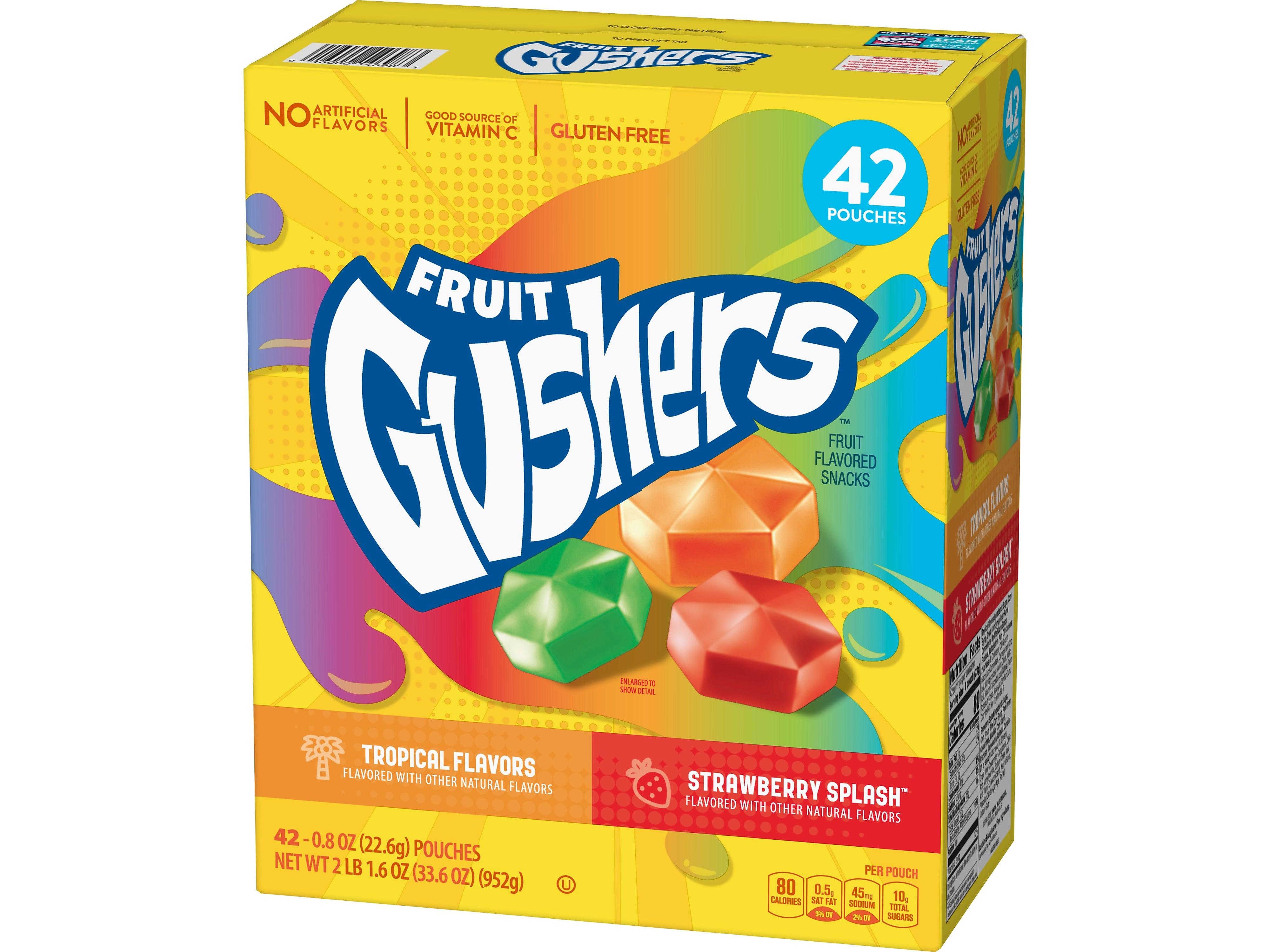 Betty Crocker Fruit Gushers Gluten Free Fruit Gummies - Variety Pack, 33.6 oz, 42 Packs/Box