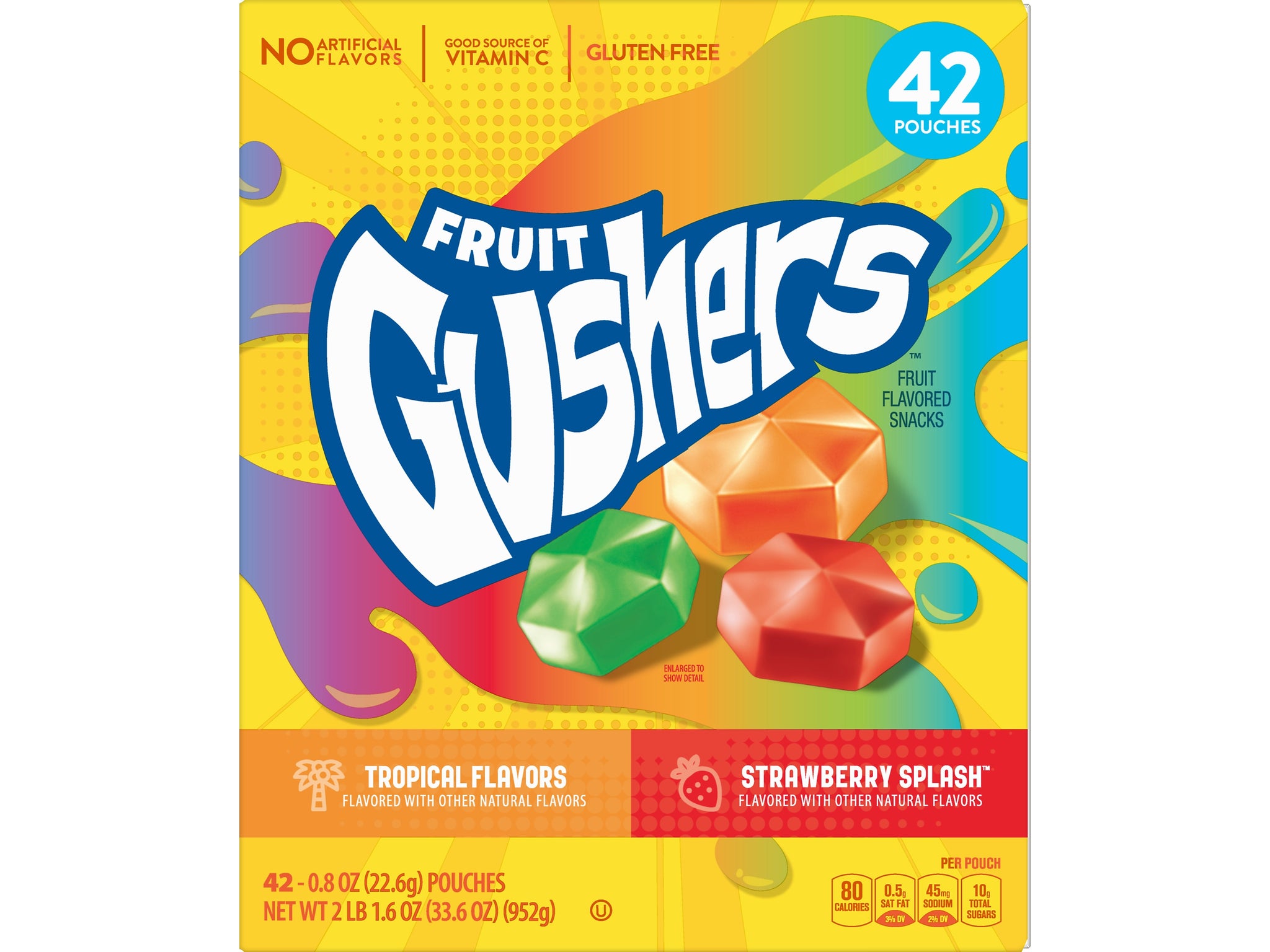 Betty Crocker Fruit Gushers Gluten Free Fruit Gummies - Variety Pack, 33.6 oz, 42 Packs/Box