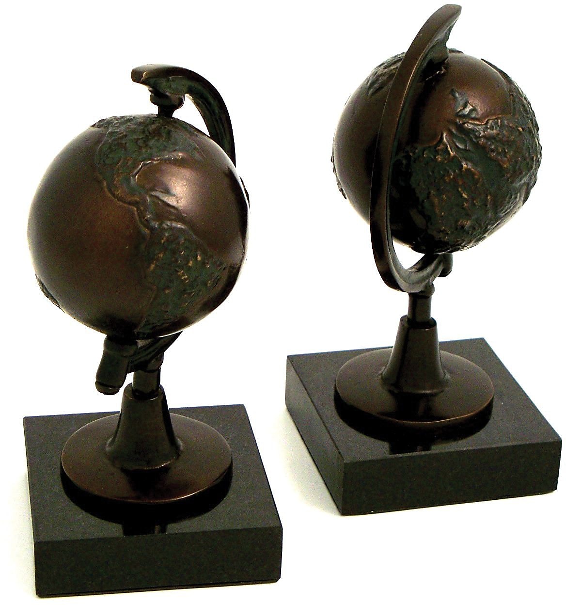 Bey-Berk Metal Globe Book Ends, 8"H, Bronze