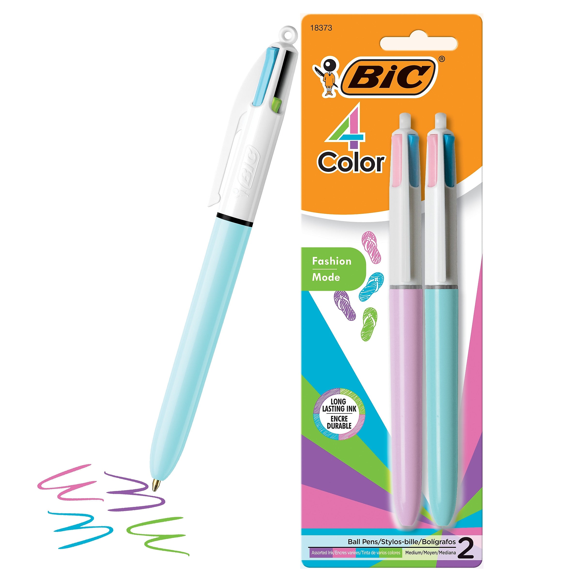 BIC 4-Color Ballpoint Retractable Pen, Medium Point, Assorted Ink, 2/Pk