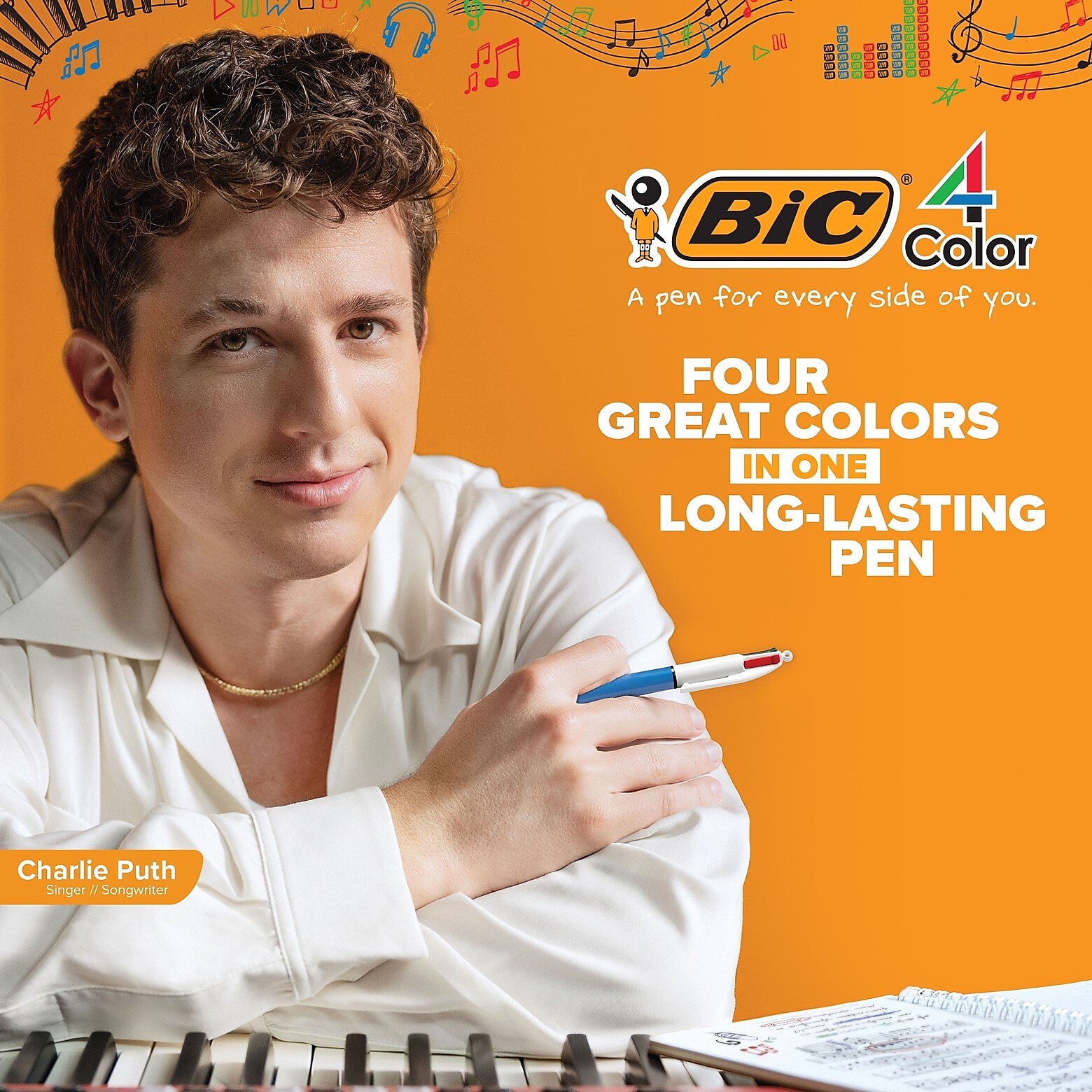 BIC 4-Color Ballpoint Retractable Pen, Medium Point, Assorted Ink, 2/Pk