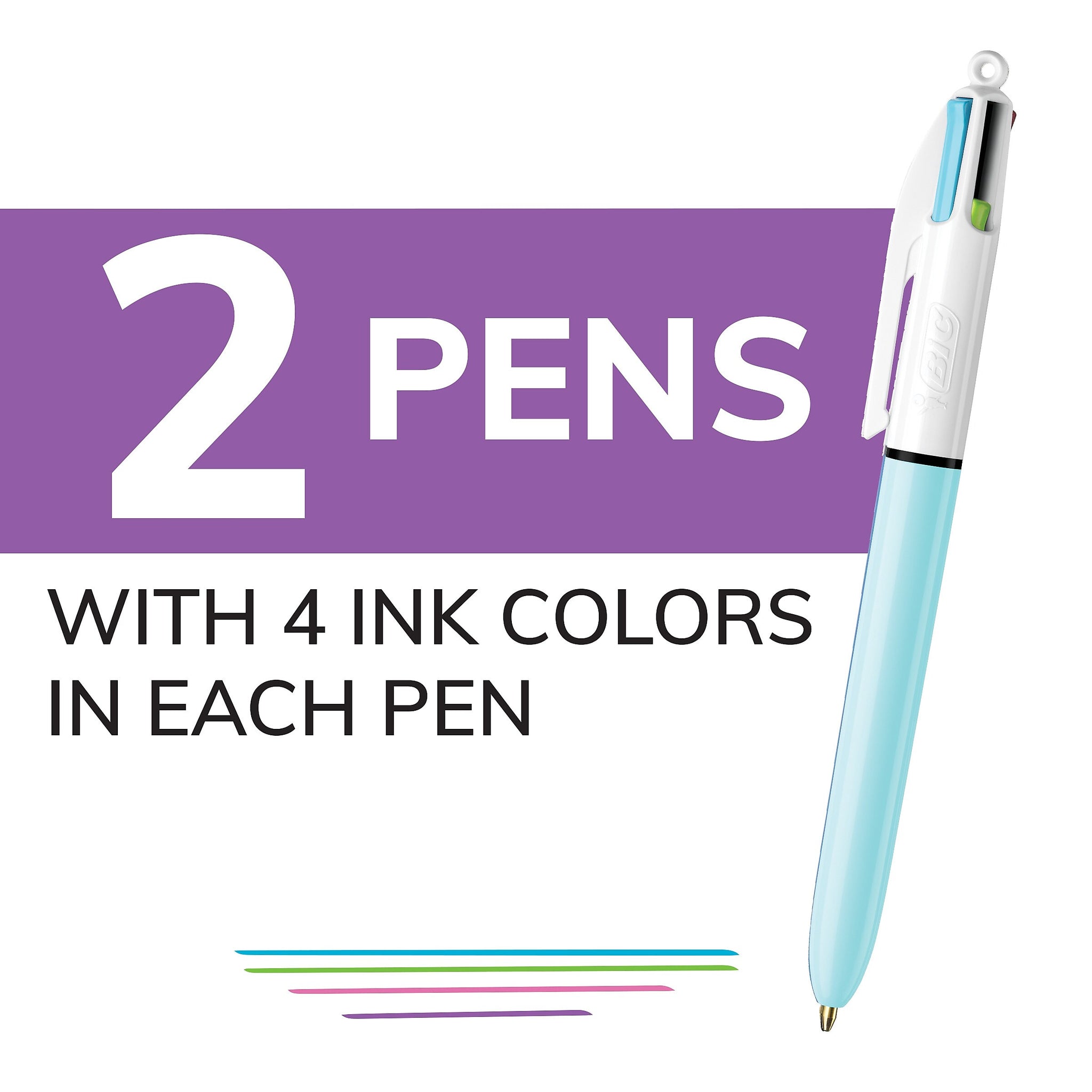 BIC 4-Color Ballpoint Retractable Pen, Medium Point, Assorted Ink, 2/Pk