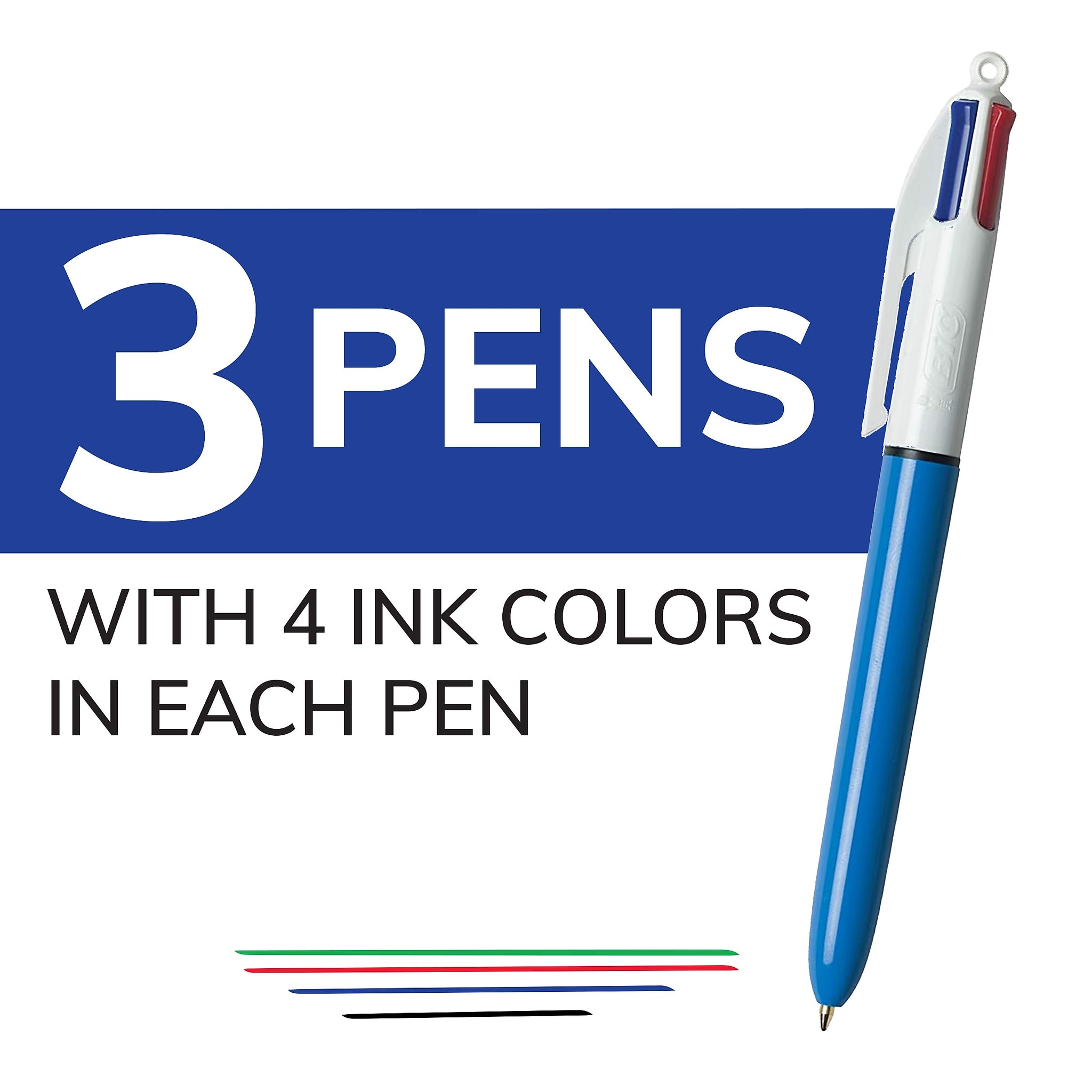 BIC 4-Color Retractable Ballpoint Pens, Medium Point, Assorted Ink, 3/Pack