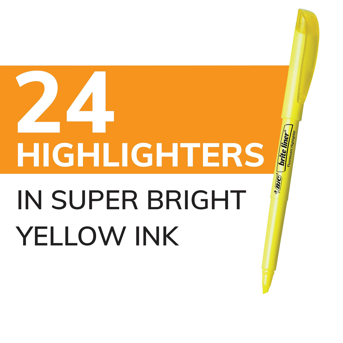 BIC Brite Liner Stick Highlighter, Chisel Tip, Yellow, 24/Pack