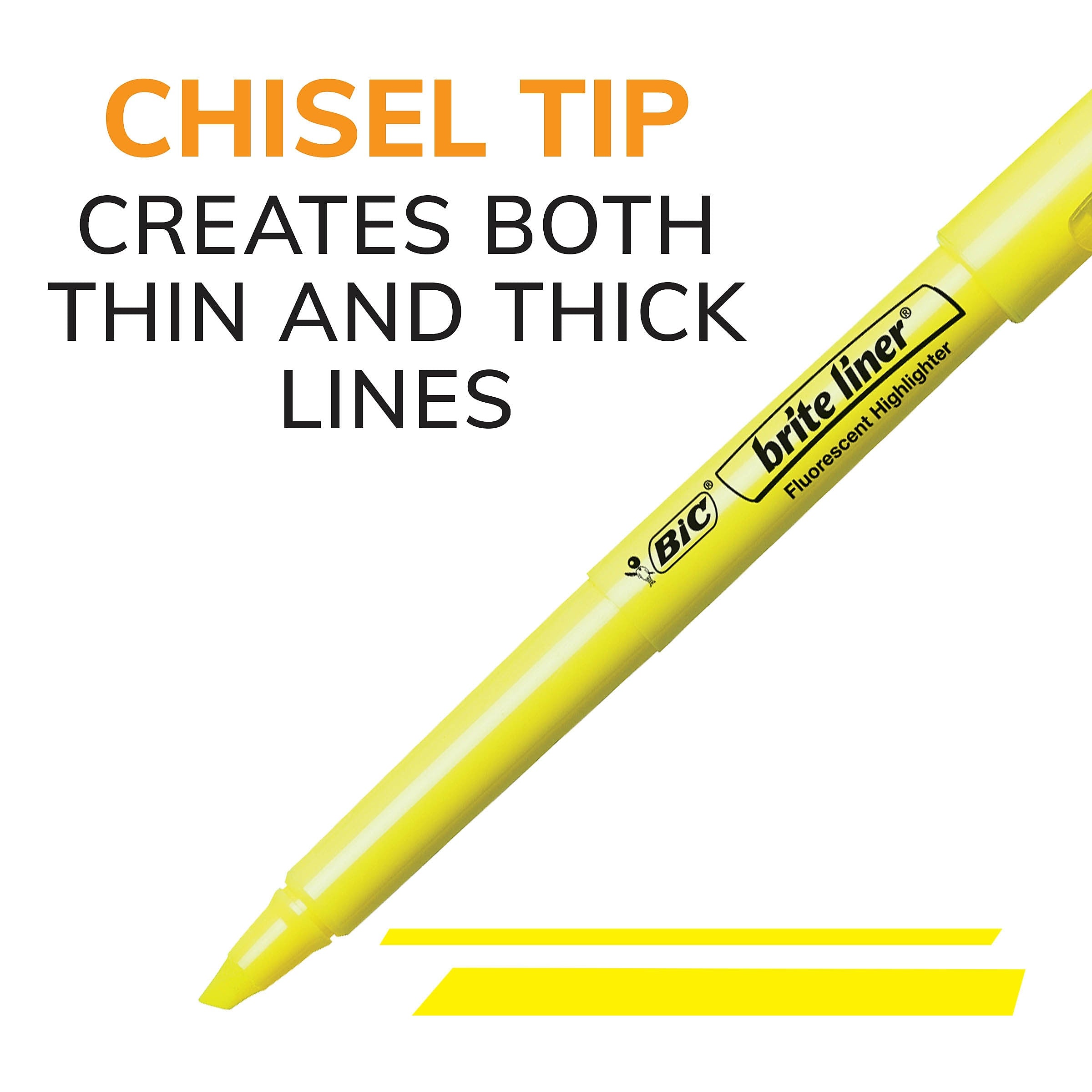 BIC Brite Liner Stick Highlighter, Chisel Tip, Yellow, 24/Pack