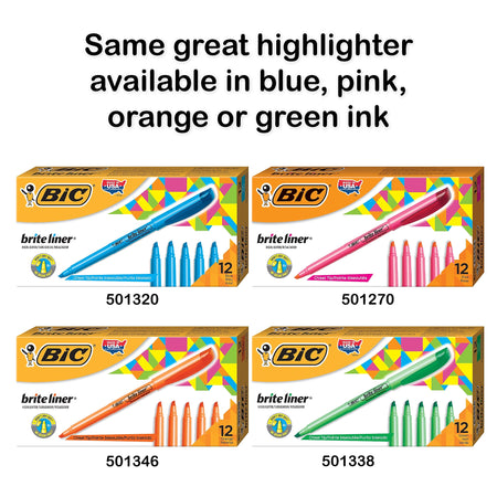 BIC Brite Liner Stick Highlighter, Chisel Tip, Yellow, Dozen