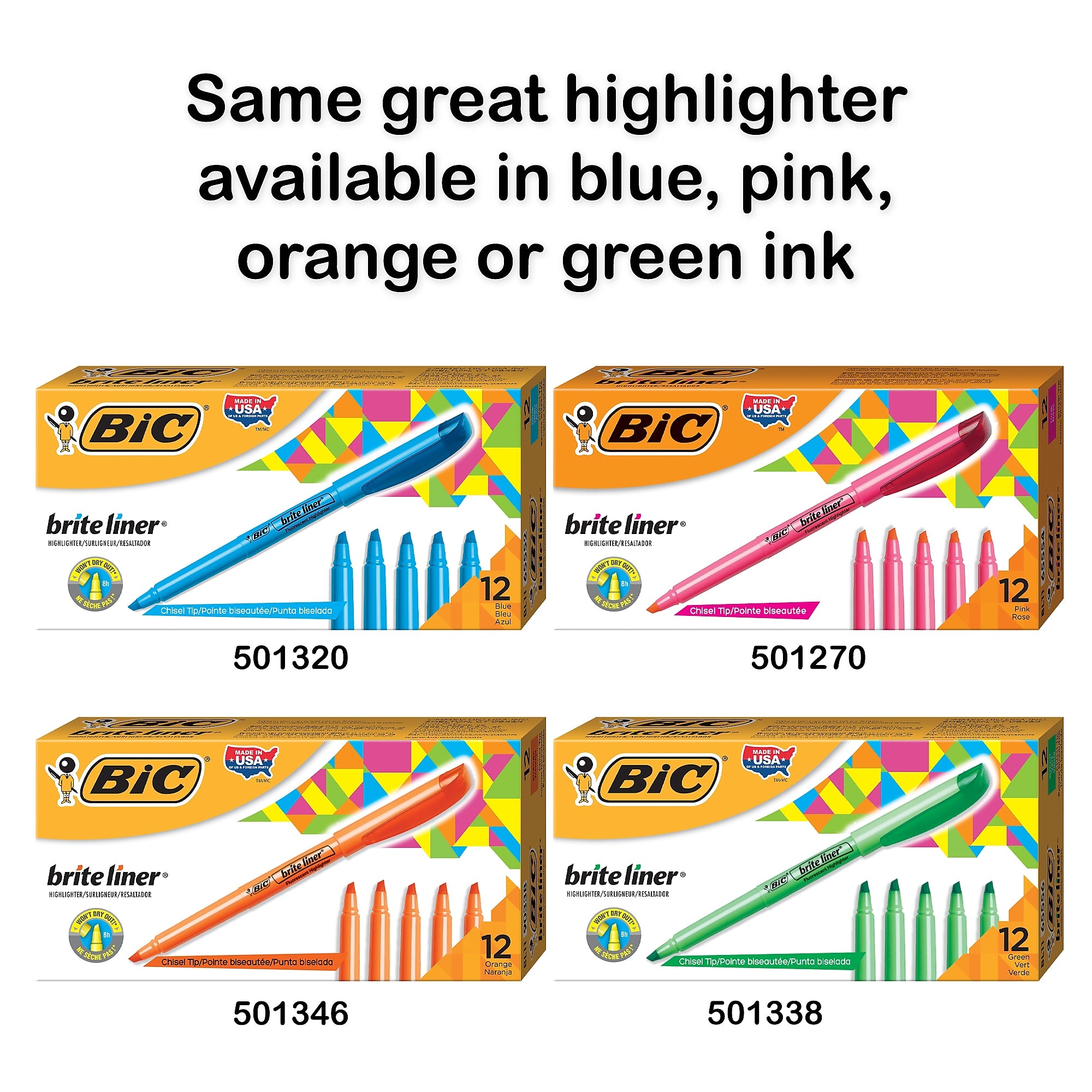 BIC Brite Liner Stick Highlighter, Chisel Tip, Yellow, Dozen