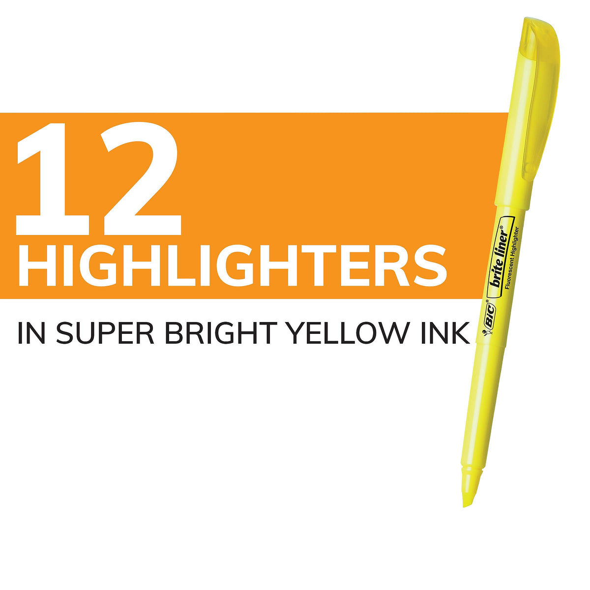 BIC Brite Liner Stick Highlighter, Chisel Tip, Yellow, Dozen