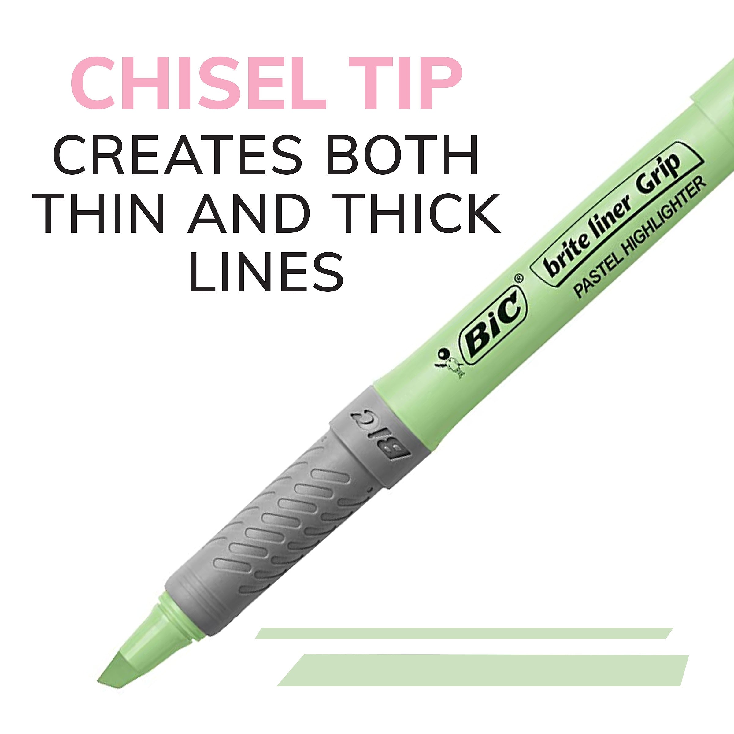 BIC Brite Liner Stick Highlighter with Grip, Chisel Tip, Assorted Pastel Colors, 6/Pack