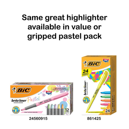 BIC Brite Liner Stick Highlighters, Chisel, Assorted, 12/Pack