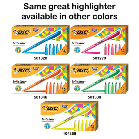 BIC Brite Liner Stick Highlighters, Chisel, Assorted, 12/Pack