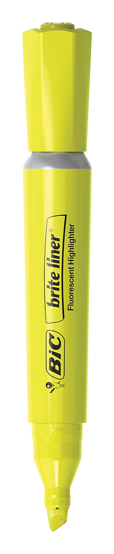 BIC Brite Liner Stick Highlighters with Grip, Chisel Tip, Yellow, Dozen