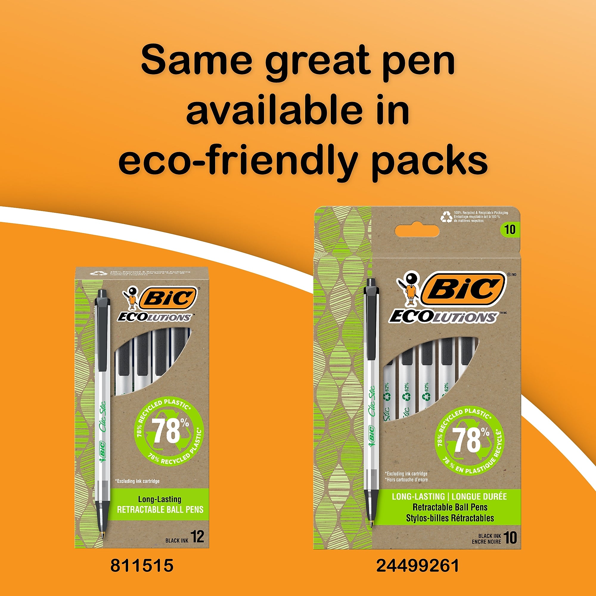 BIC Clic Stic Retractable Ballpoint Pens, Medium Point, Black Ink, Dozen