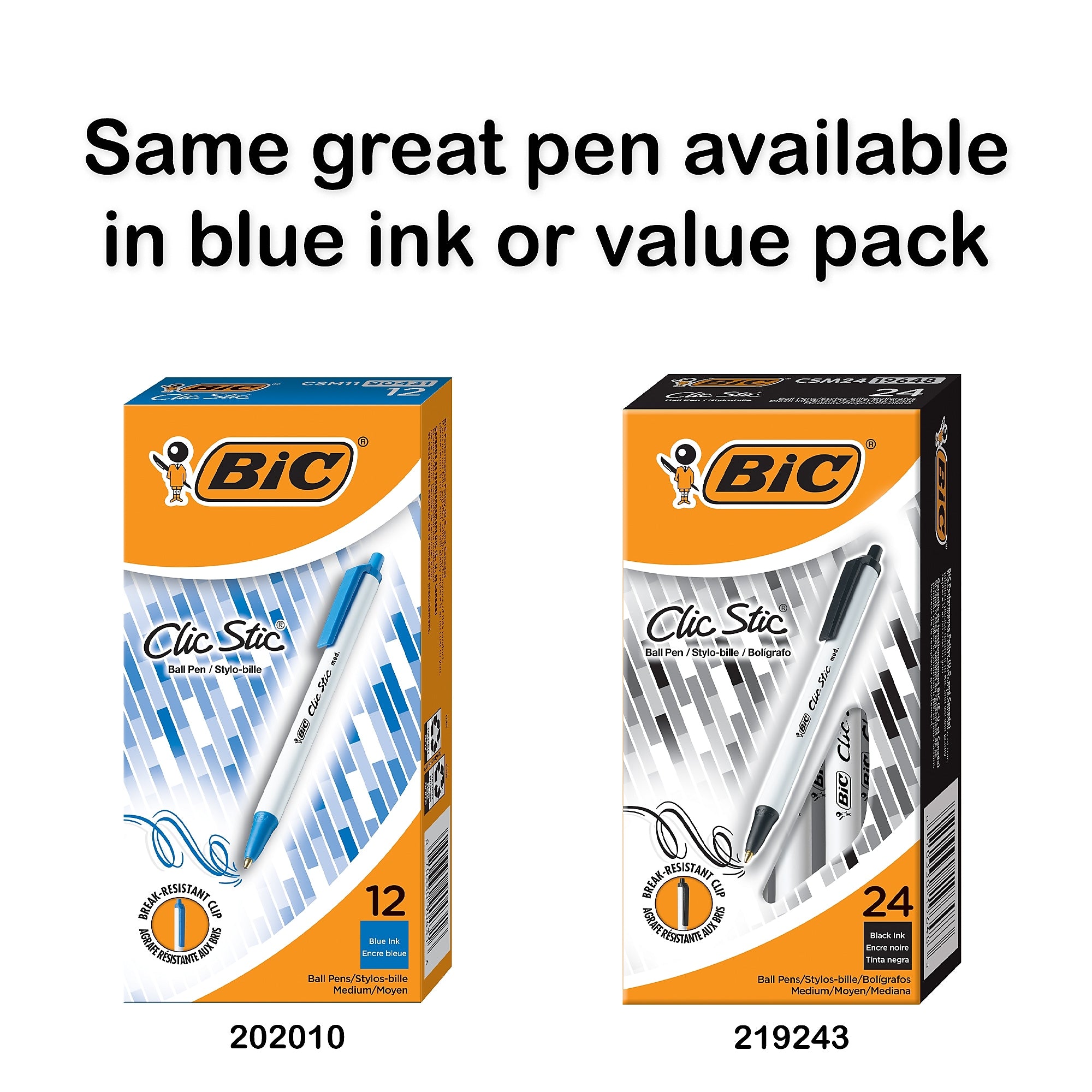 BIC Clic Stic Retractable Ballpoint Pens, Medium Point, Black Ink, Dozen