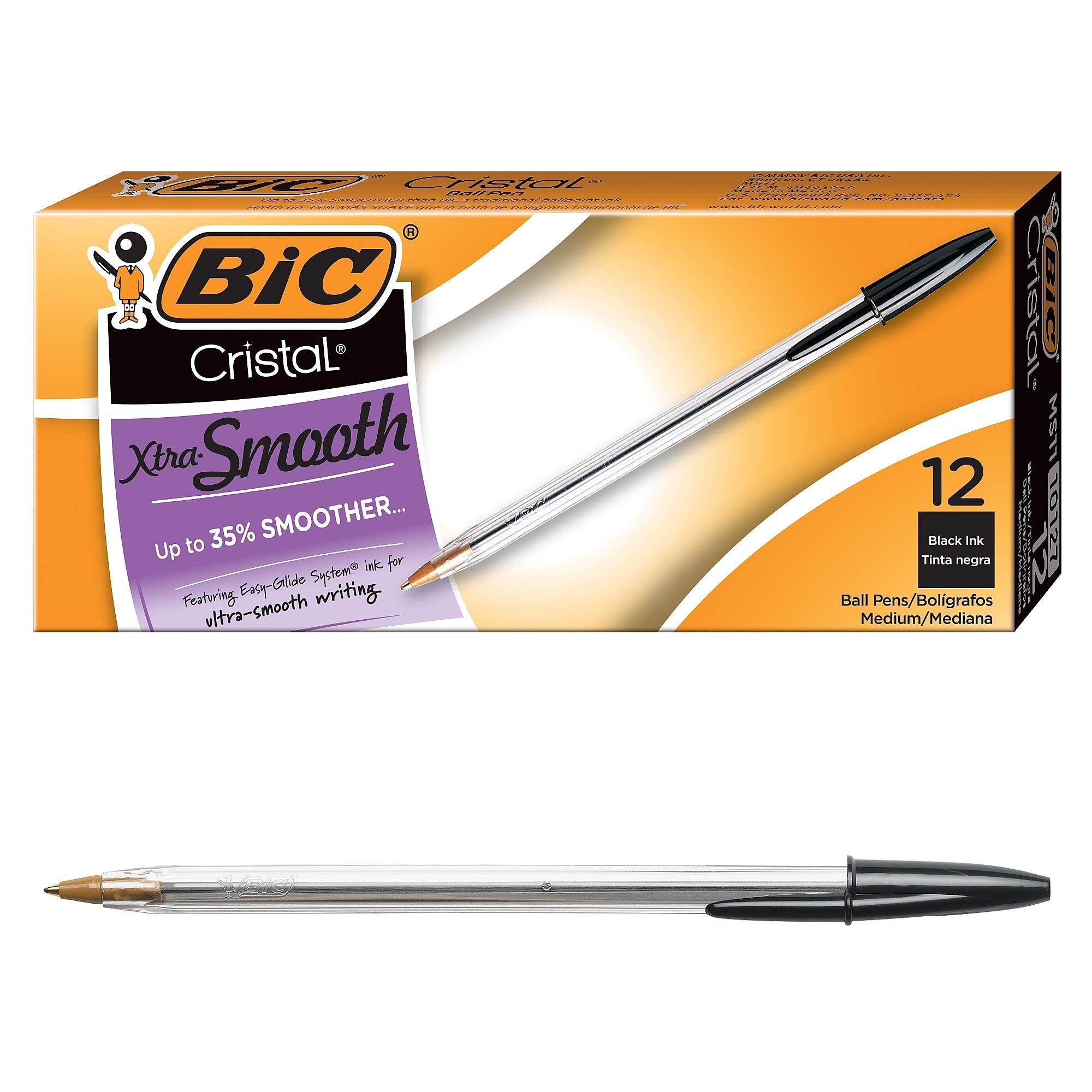 BIC Cristal Ballpoint Pens, Medium Point, Black Ink, 12/Pack