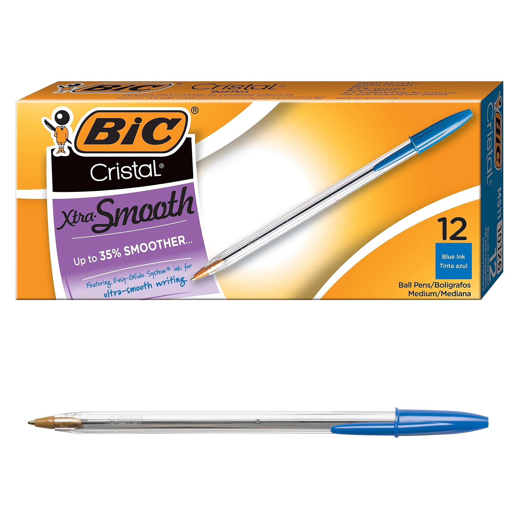 BIC Cristal Ballpoint Pens, Medium Point, Blue Ink, Dozen