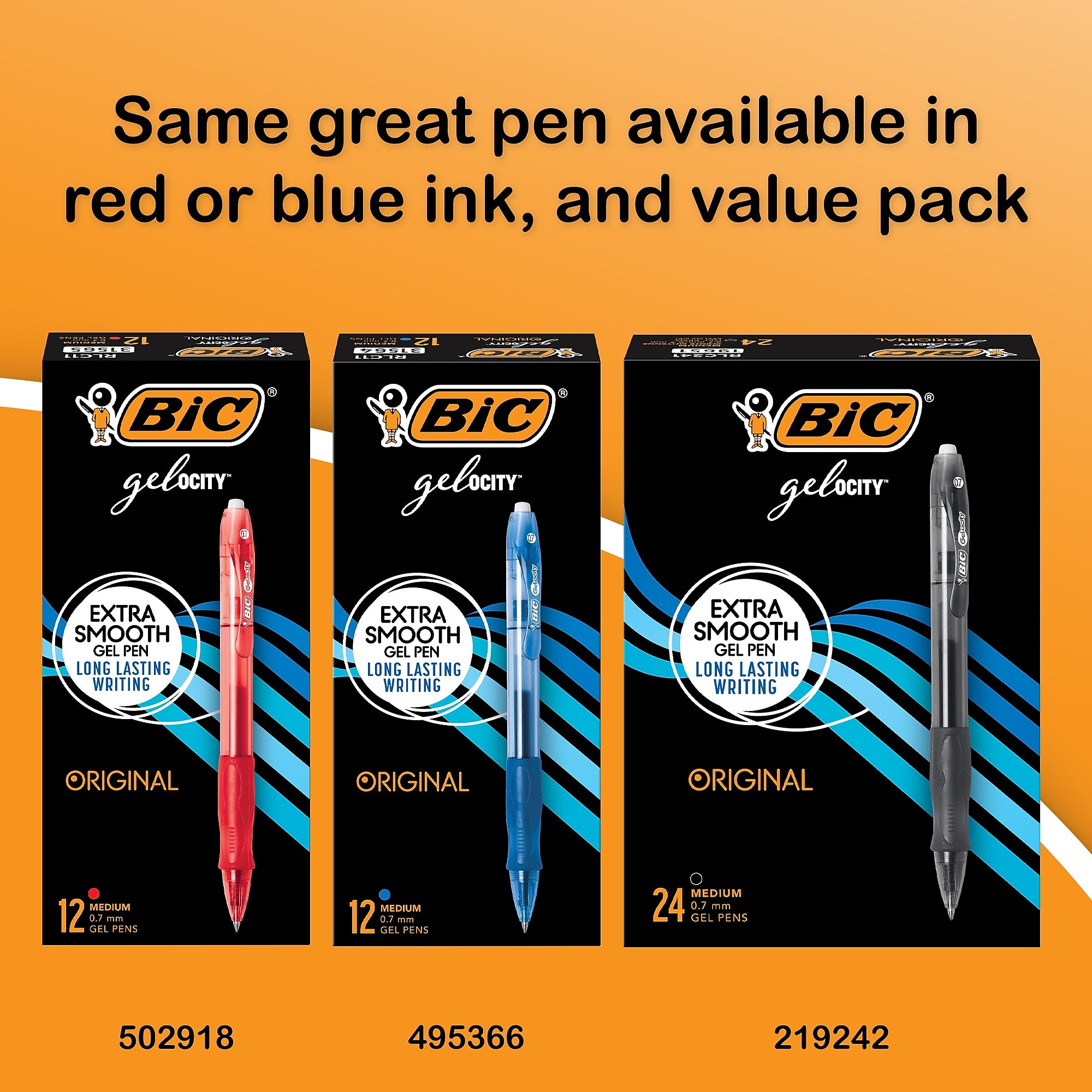 BIC Gel-ocity Original Retractable Gel Pen, Medium Point, 0.7 mm, Black Ink, 12/PK