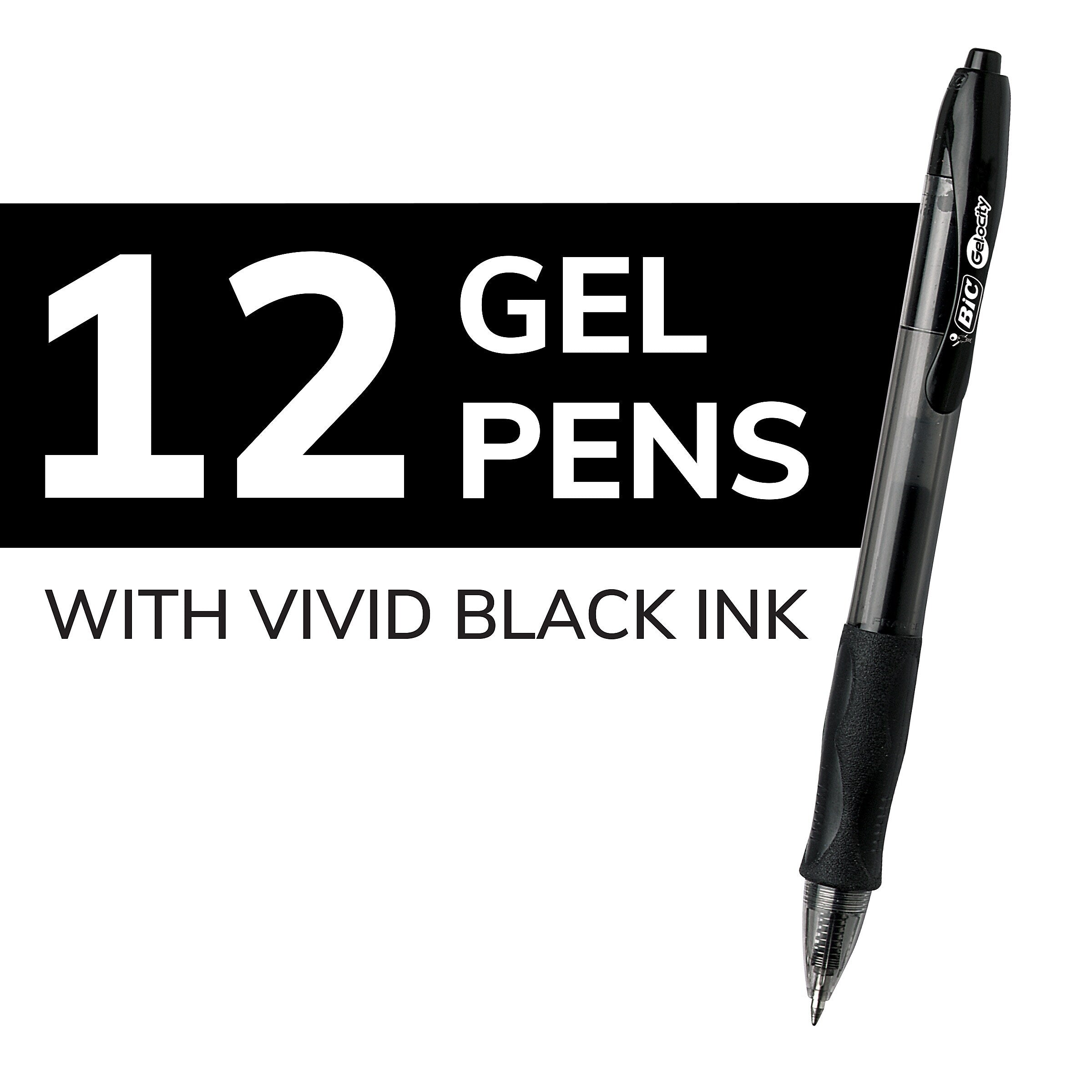 BIC Gel-ocity Original Retractable Gel Pen, Medium Point, 0.7 mm, Black Ink, 12/PK