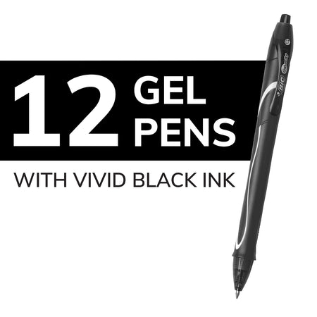 BIC Gel-ocity Quick Dry Retractable Gel Pen, Medium Point, 0.7 mm, Black Ink, 12/Pack