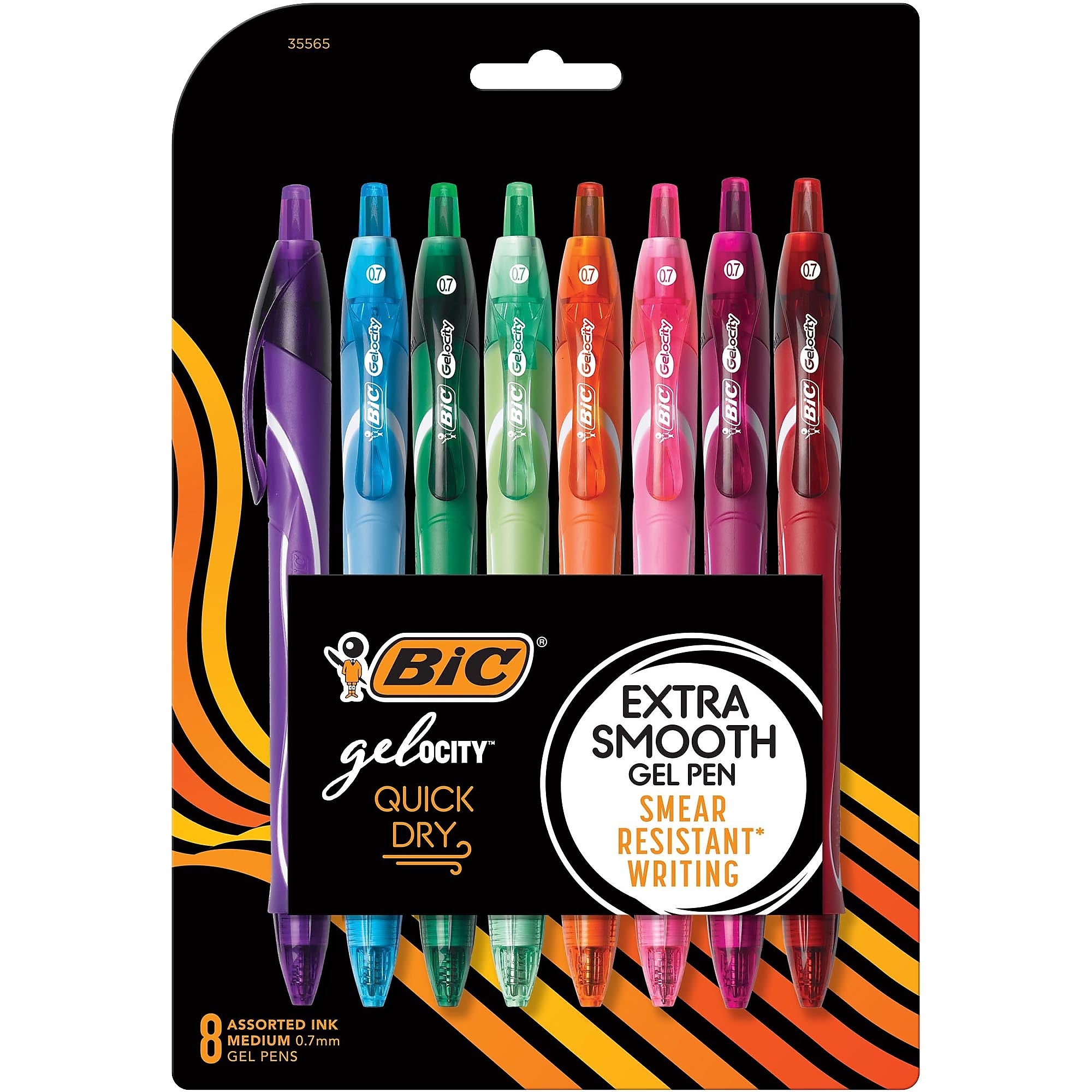 BIC Gel-ocity Quick Dry Retractable Gel Pens, Medium Point, 0.7mm, Assorted Ink, 8/Pack