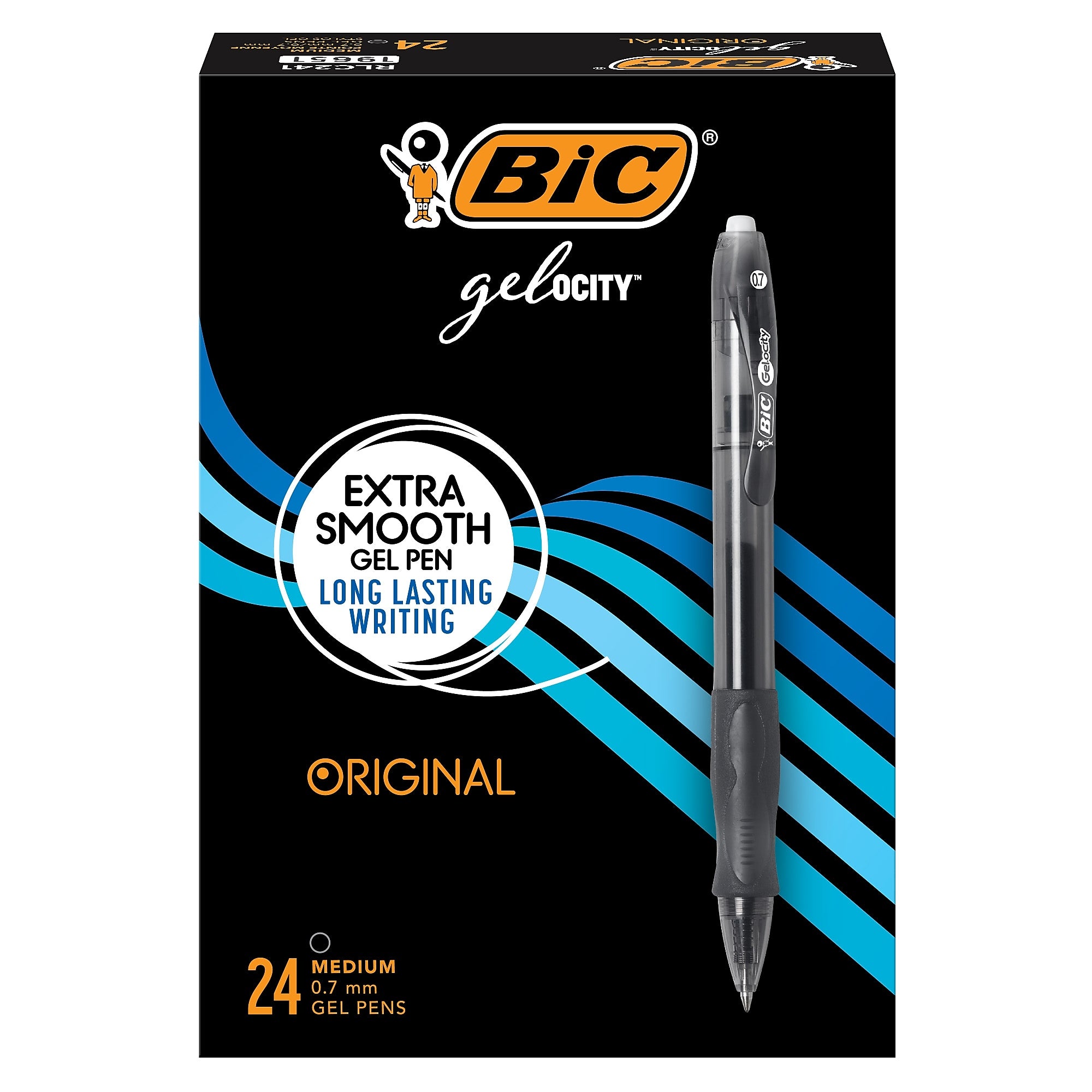 BIC Gel-ocity Retractable Gel Pen, Medium Point, 0.7 mm, Black Ink, 24/Pack