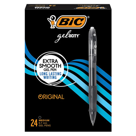 BIC Gel-ocity Retractable Gel Pen, Medium Point, 0.7 mm, Black Ink, 24/Pack