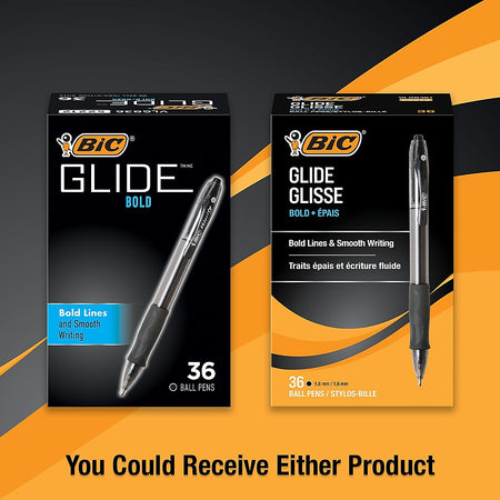 BIC Glide Bold Retractable Ballpoint Pen, Bold Point, 1.6mm, Black Ink, 36/Pack