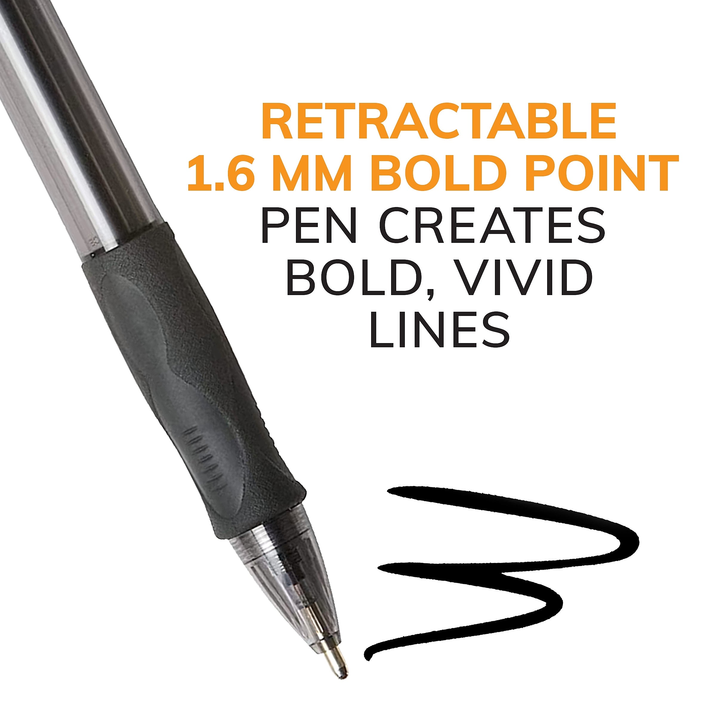 BIC Glide Bold Retractable Ballpoint Pen, Bold Point, 1.6mm, Black Ink, 36/Pack