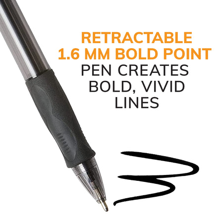 BIC Glide Bold Retractable Ballpoint Pen, Bold Point, 1.6mm, Black Ink, 36/Pack