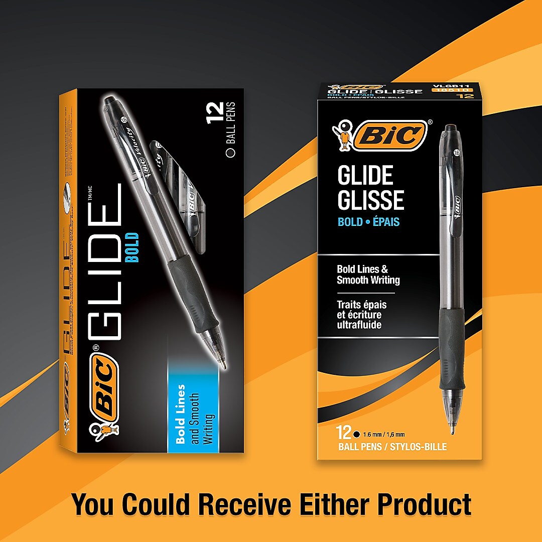 BIC GLIDE Bold Retractable Ballpoint Pen, Bold Point, 1.6mm, Black Ink, Dozen