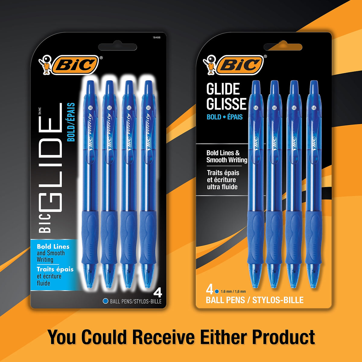 BIC Glide Bold Retractable Ballpoint Pen, Bold Point, 1.6mm, Blue Ink, 4/Pack