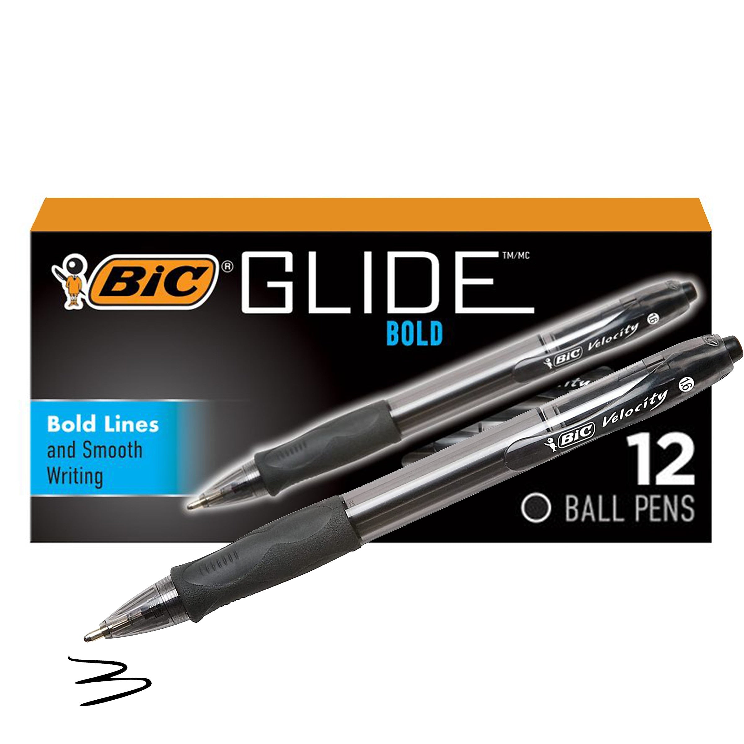 BIC GLIDE Bold Retractable Ballpoint Pen, Bold Point, Black Ink, Dozen