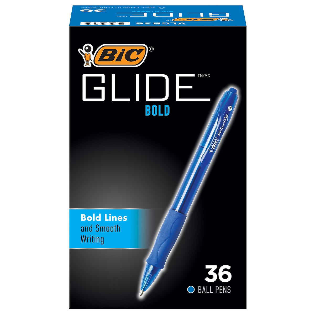 BIC Glide Bold Retractable Ballpoint Pen, Bold Point, Blue Ink, 36/Pack