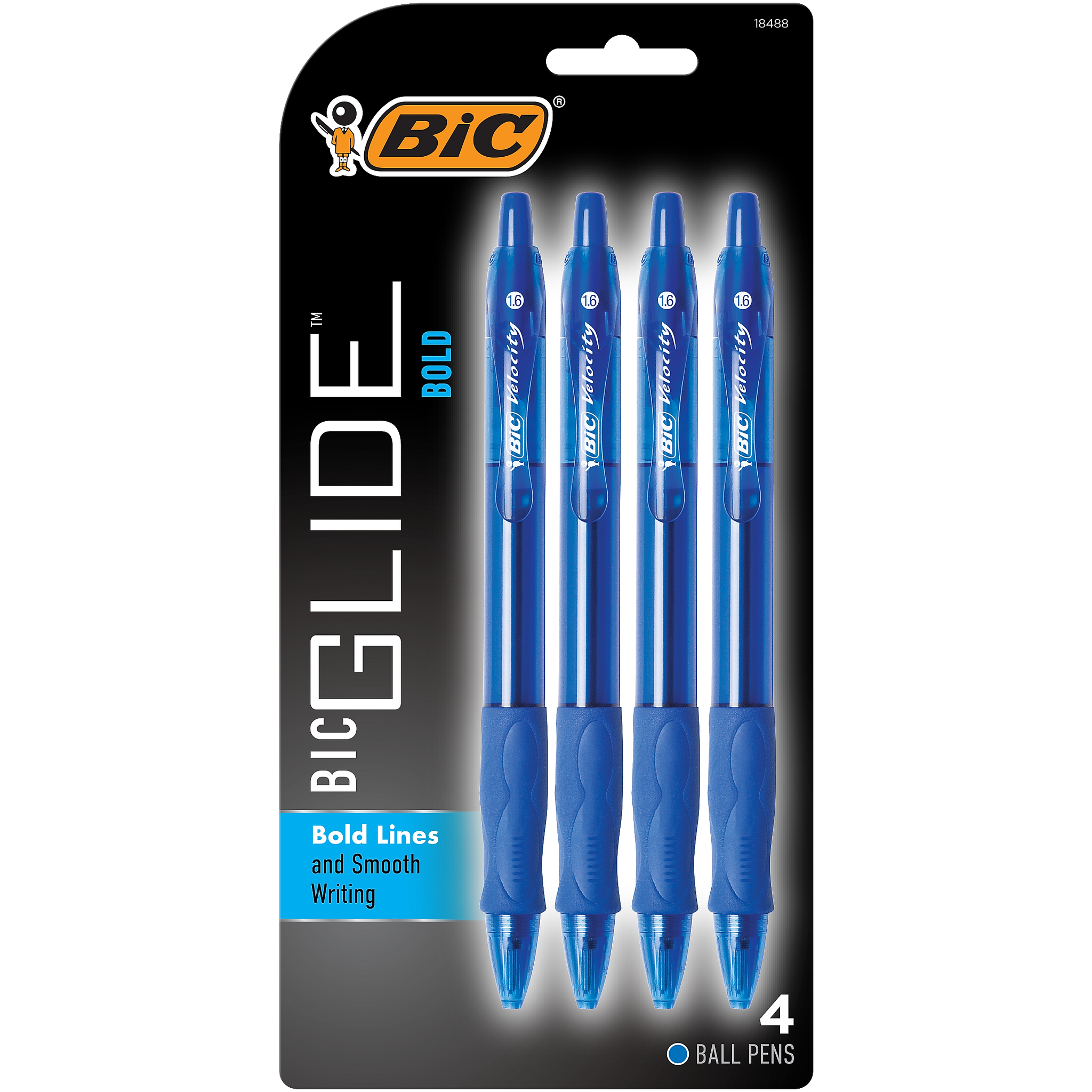 BIC Glide Bold Retractable Ballpoint Pen, Bold Point, Blue Ink, 4/Pack
