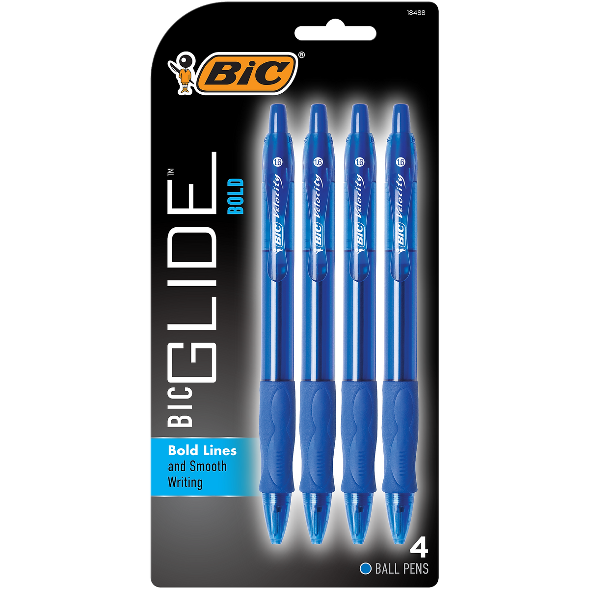 BIC Glide Bold Retractable Ballpoint Pen, Bold Point, Blue Ink, 4/Pack